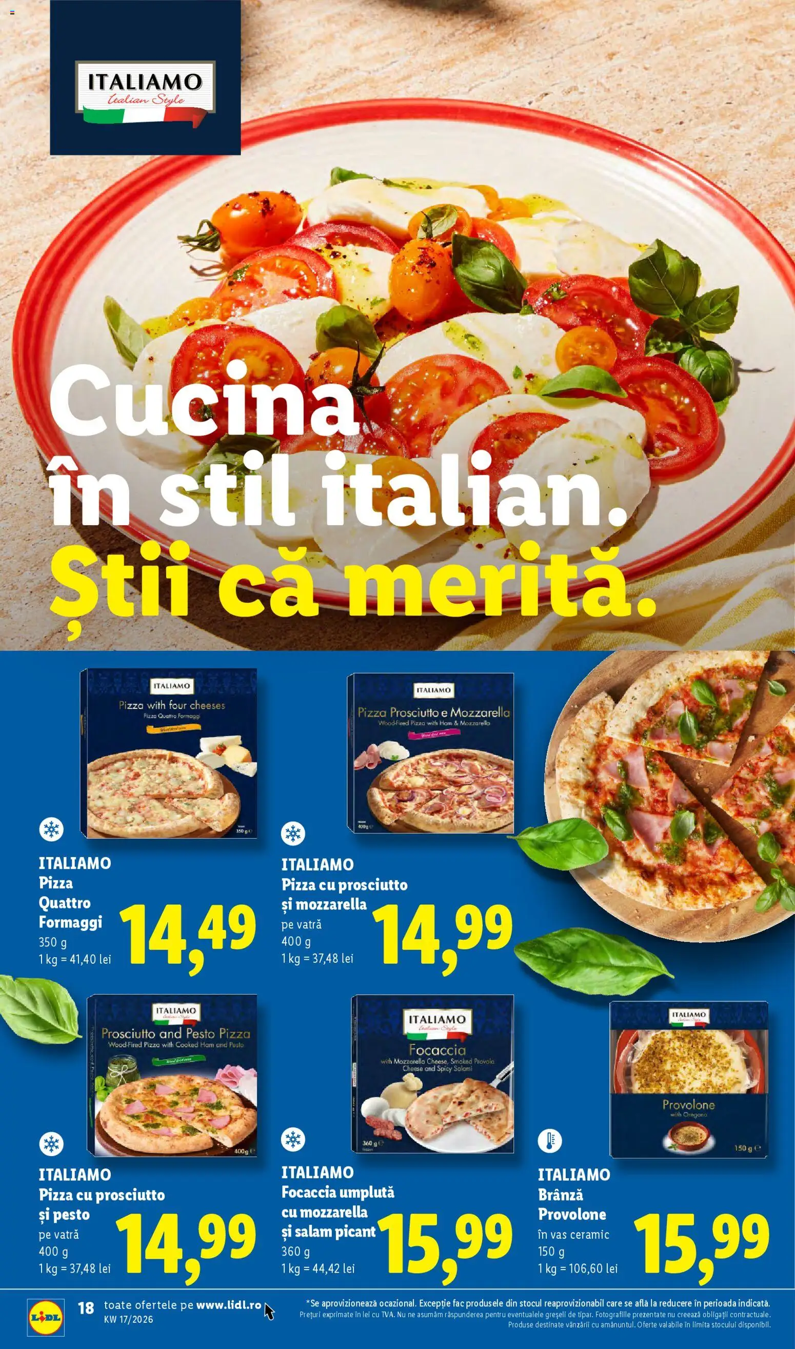 Noul catalog Lidl – valabil de la 20.04.2026 | Pagină: 18 | Produse: Delgeç, Brânză, Salam, Pizza