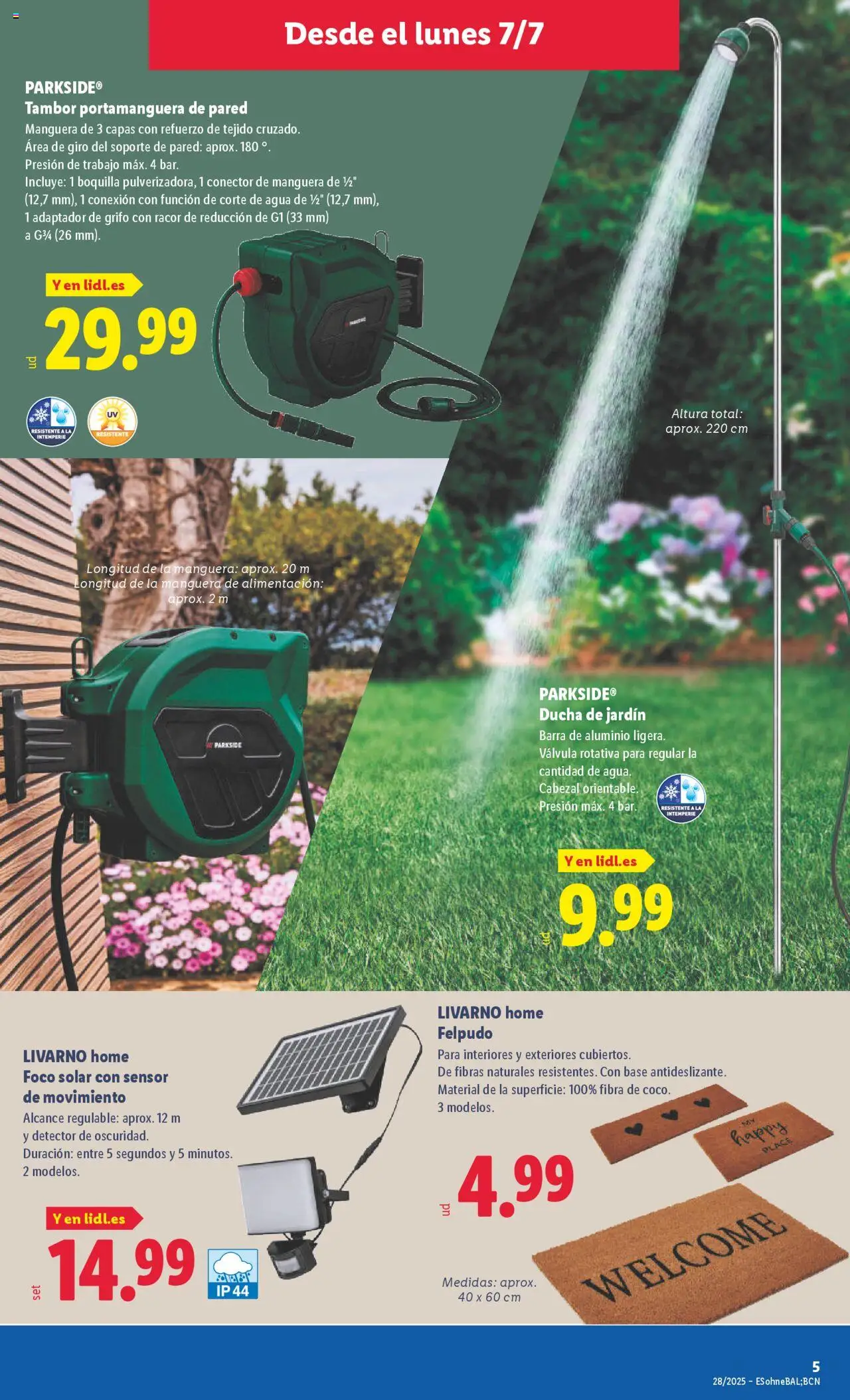 Lidl catálogo de bazar MAD │ válido desde el 07.07.2025 | Página: 7 | Productos: Manguera, Conector, Ducha, Felpudo