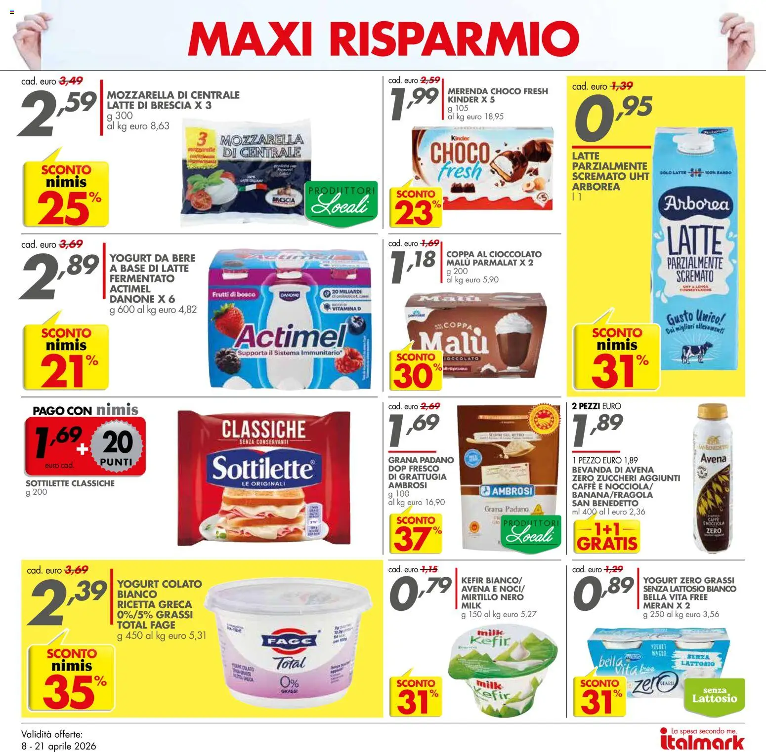 Volantino Italmark del 08.04.2026 | Pagina: 9 | Prodotti: Yogurt, Caffè, Latte, Grana Padano
