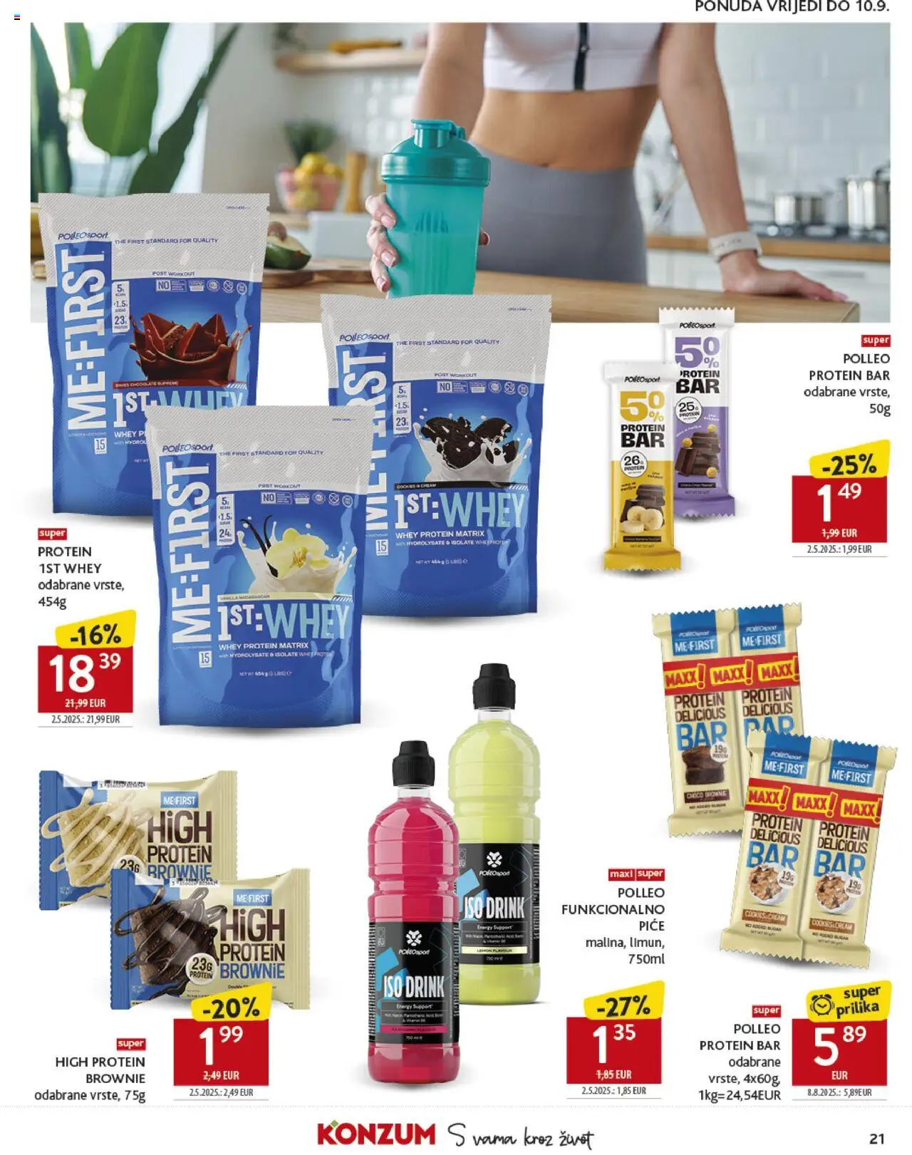 Konzum HR akciós ujság - amely érvényes a következő dátumtól: 27.08.2025 | Oldal: 21 | Termékek: Protein bar, Protein, Brownie