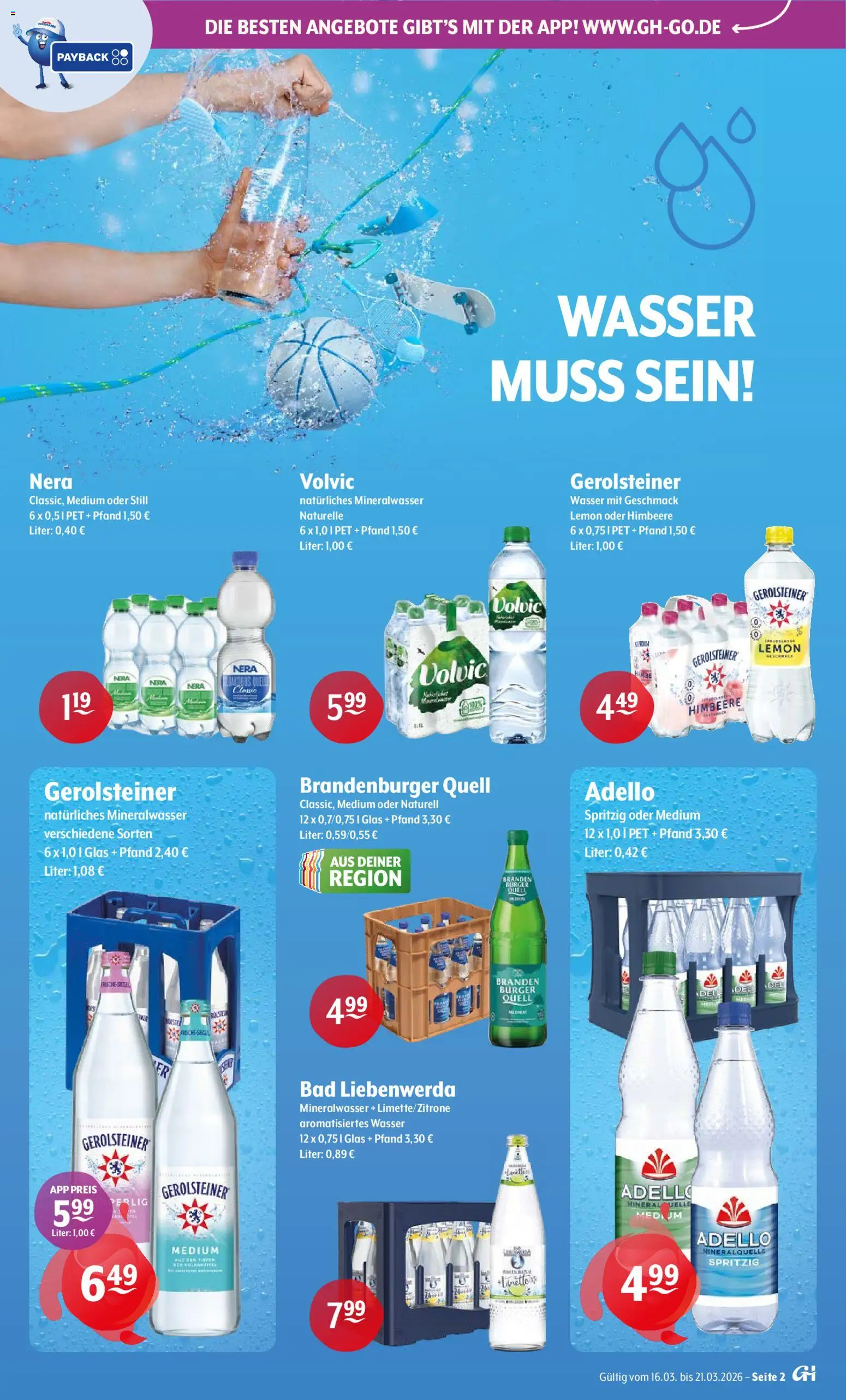 Trink und Spare Prospekt 	 – gültig ab 16.03.2026 | Seite: 2 | Produkte: Bad, Burger, Wasser, Volvic
