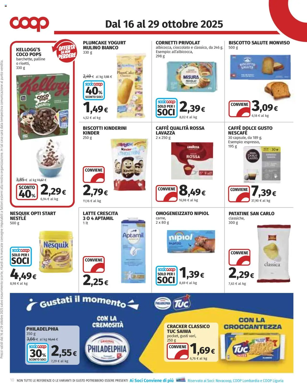 Volantino COOP del 16.10.2025 | Pagina: 10 | Prodotti: Caffè, Cioccolato, Manzo, Latte