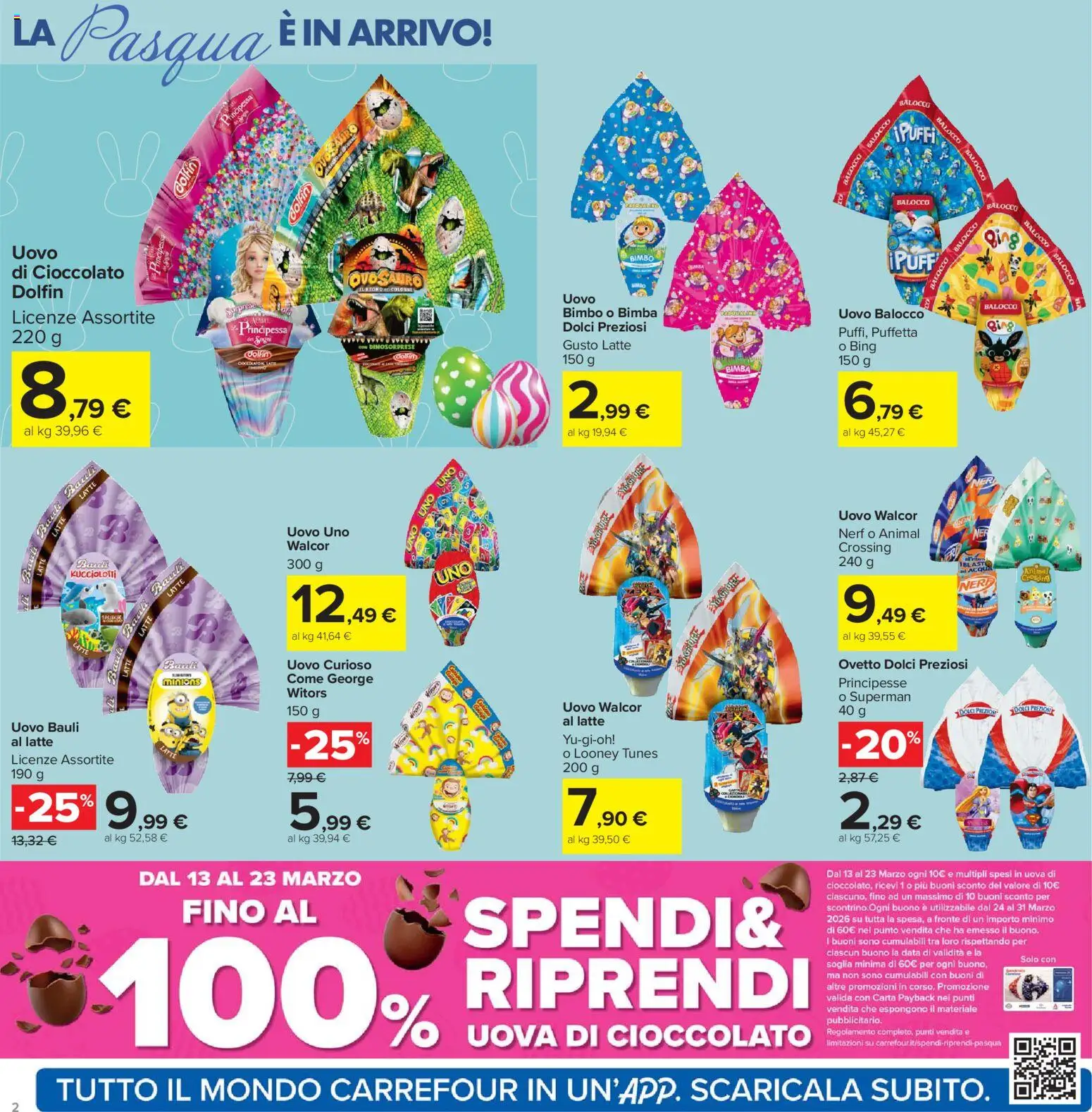 Volantino Carrefour del 13.03.2026 | Pagina: 2 | Prodotti: Uova, Cioccolato, Latte, Data