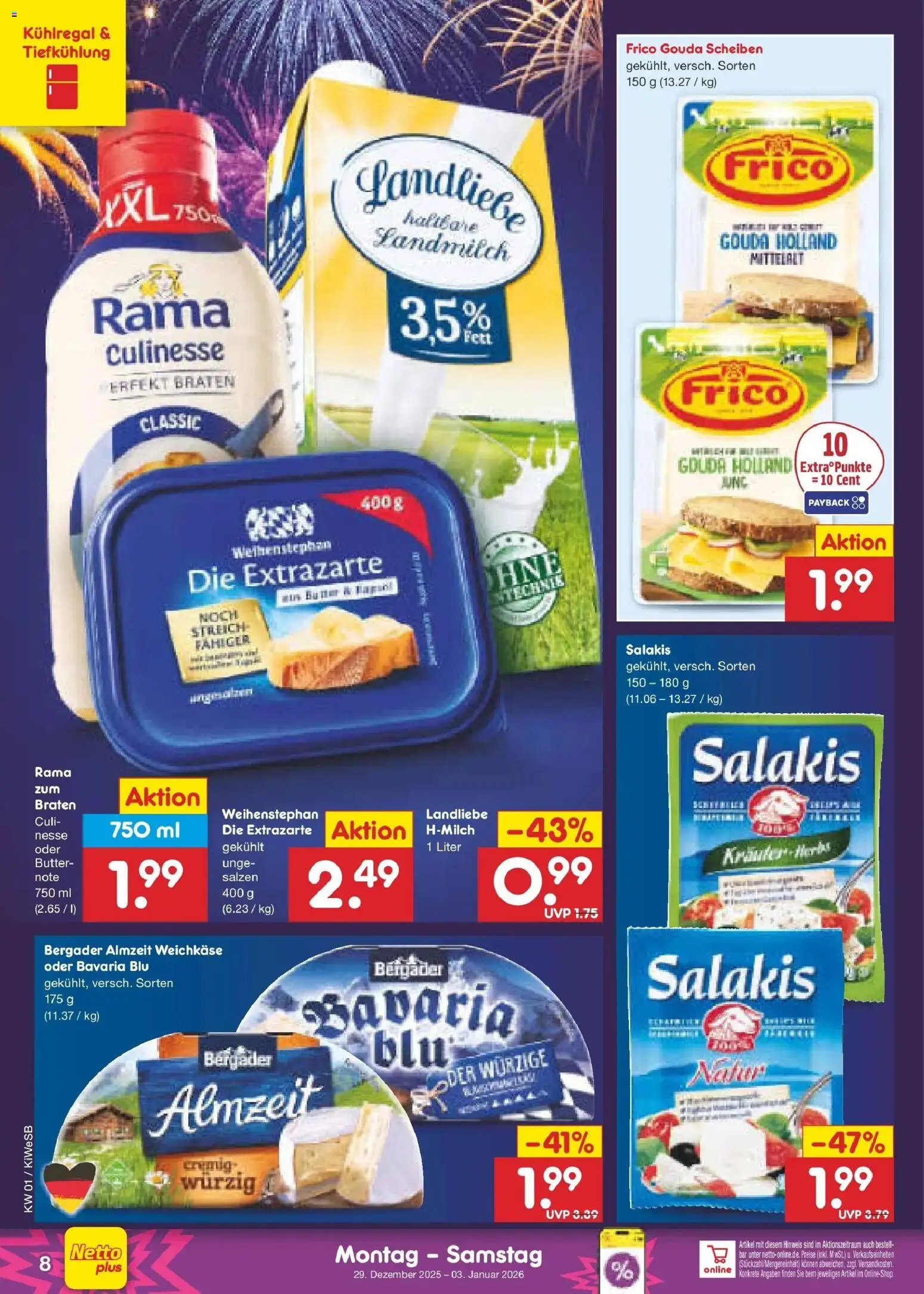 Netto Marken-Discount prospekt Bad Friedrichshall	 – gültig ab 28.12.2025 | Seite: 8 | Produkte: Rama, Butter, Gouda, Salakis