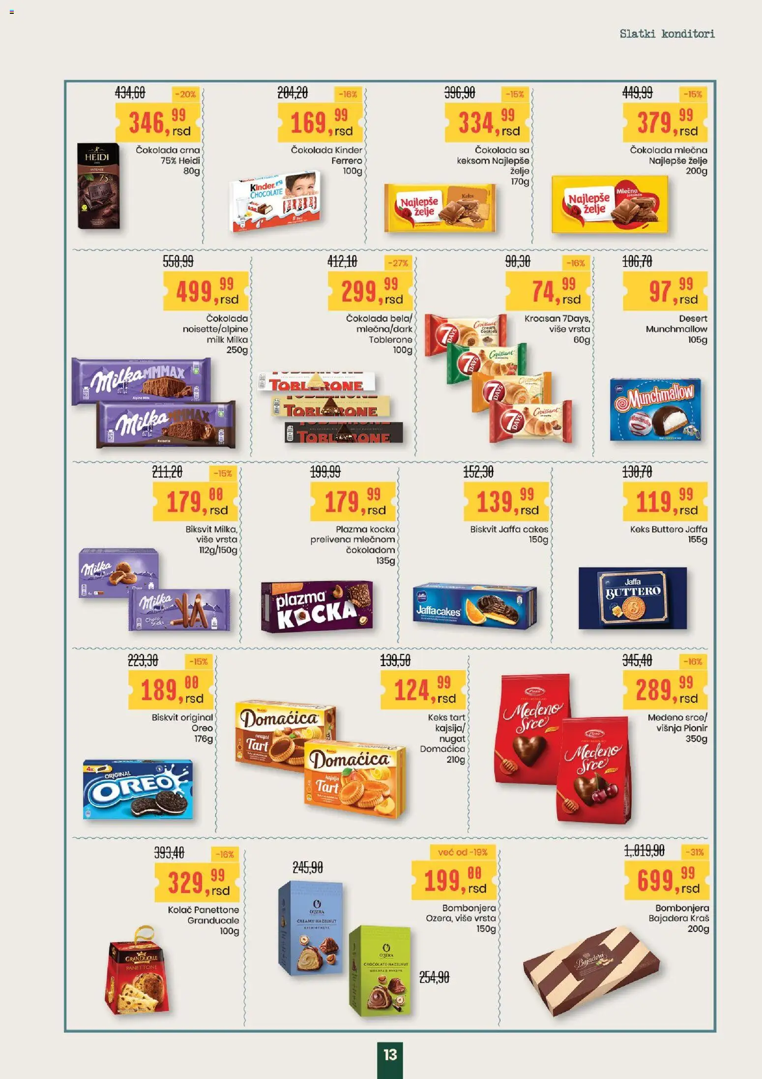 Aroma Market katalog - važi od 25.12.2025 | Strana: 13 | Proizvode: Kolač, Domaćica, Toblerone, Ferrero