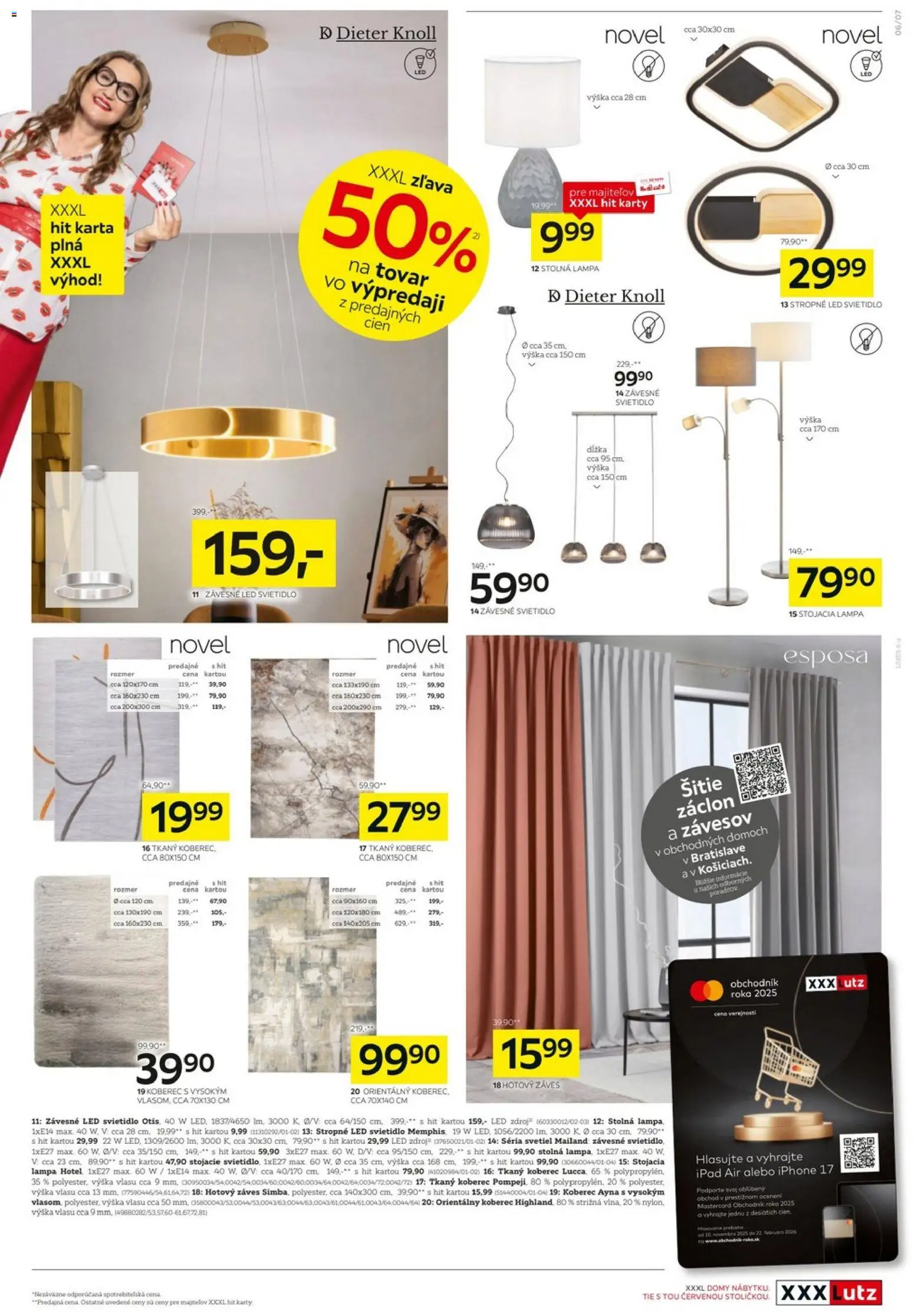Nové XXXLutz akcie – leták je platný od 05.01.2026 | Strana: 7 | Produkty: Lampa, Závesné svietidlo, Koberec, Stolná lampa