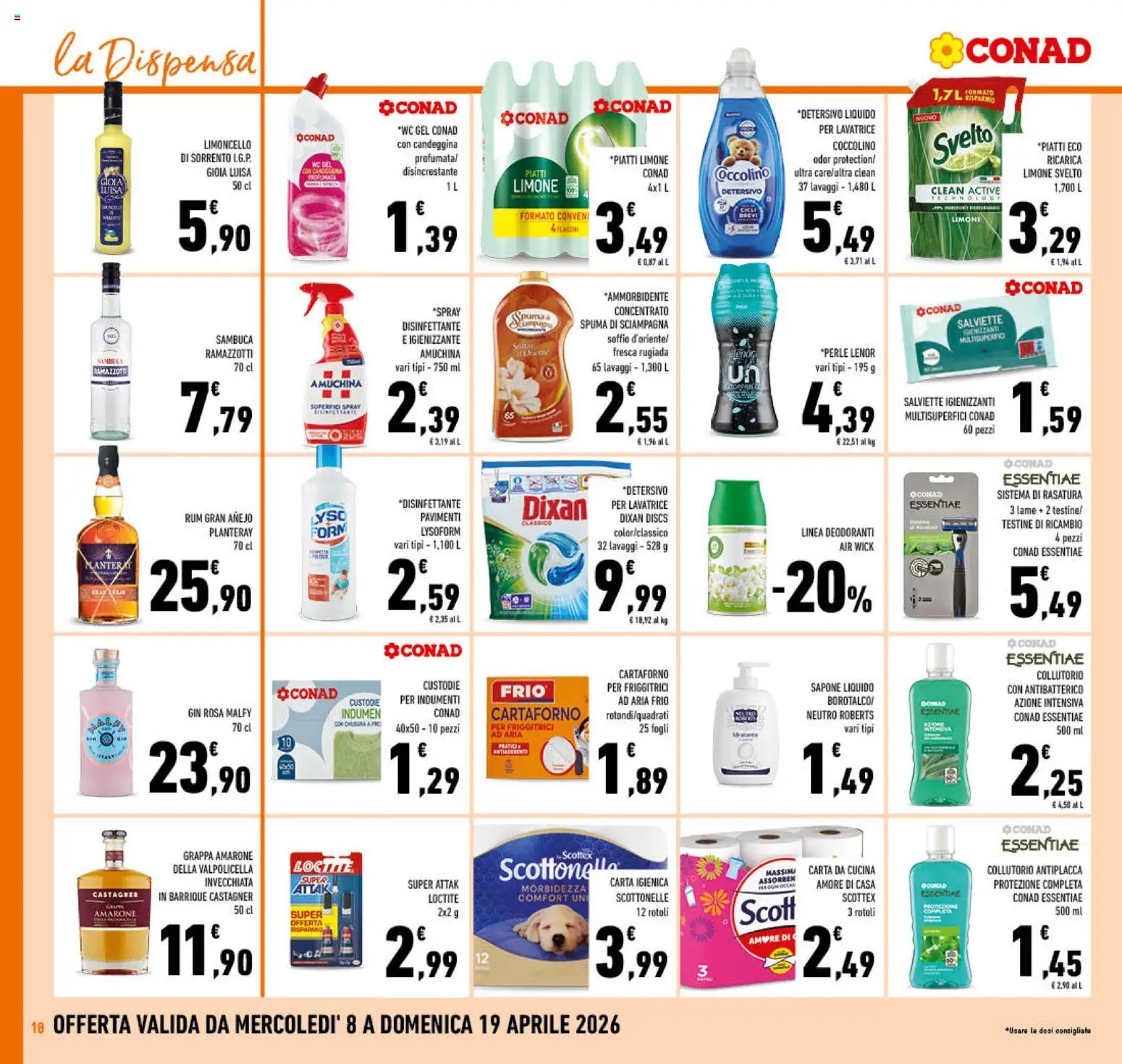 Volantino Conad del 08.04.2026 | Pagina: 18 | Prodotti: Sapone, Gin, Limone, Lavatrice