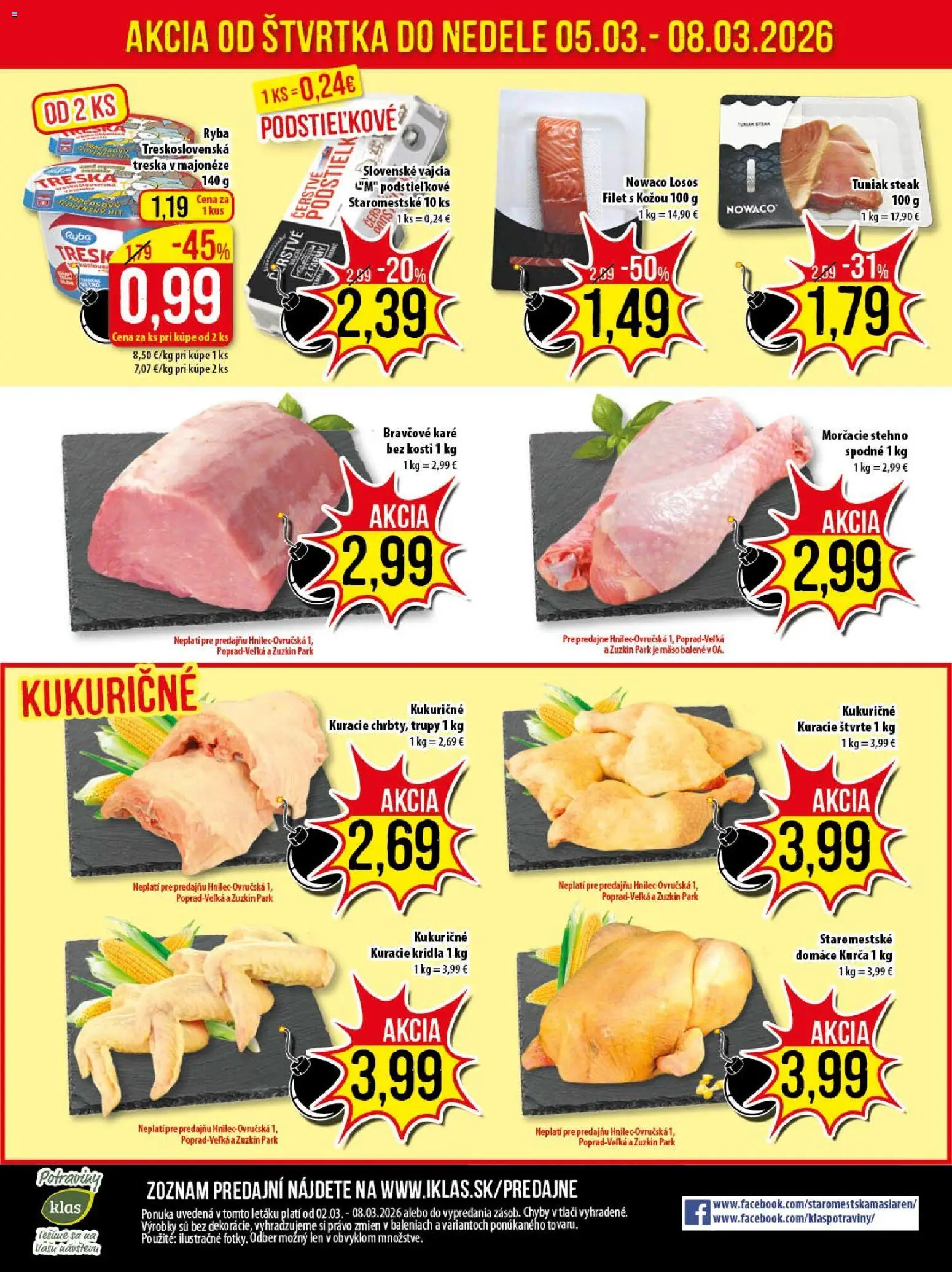 Nové Klas akcie – leták je platný od 02.03.2026 | Strana: 25 | Produkty: Tuniak, Ryba, Losos, Bravčové karé