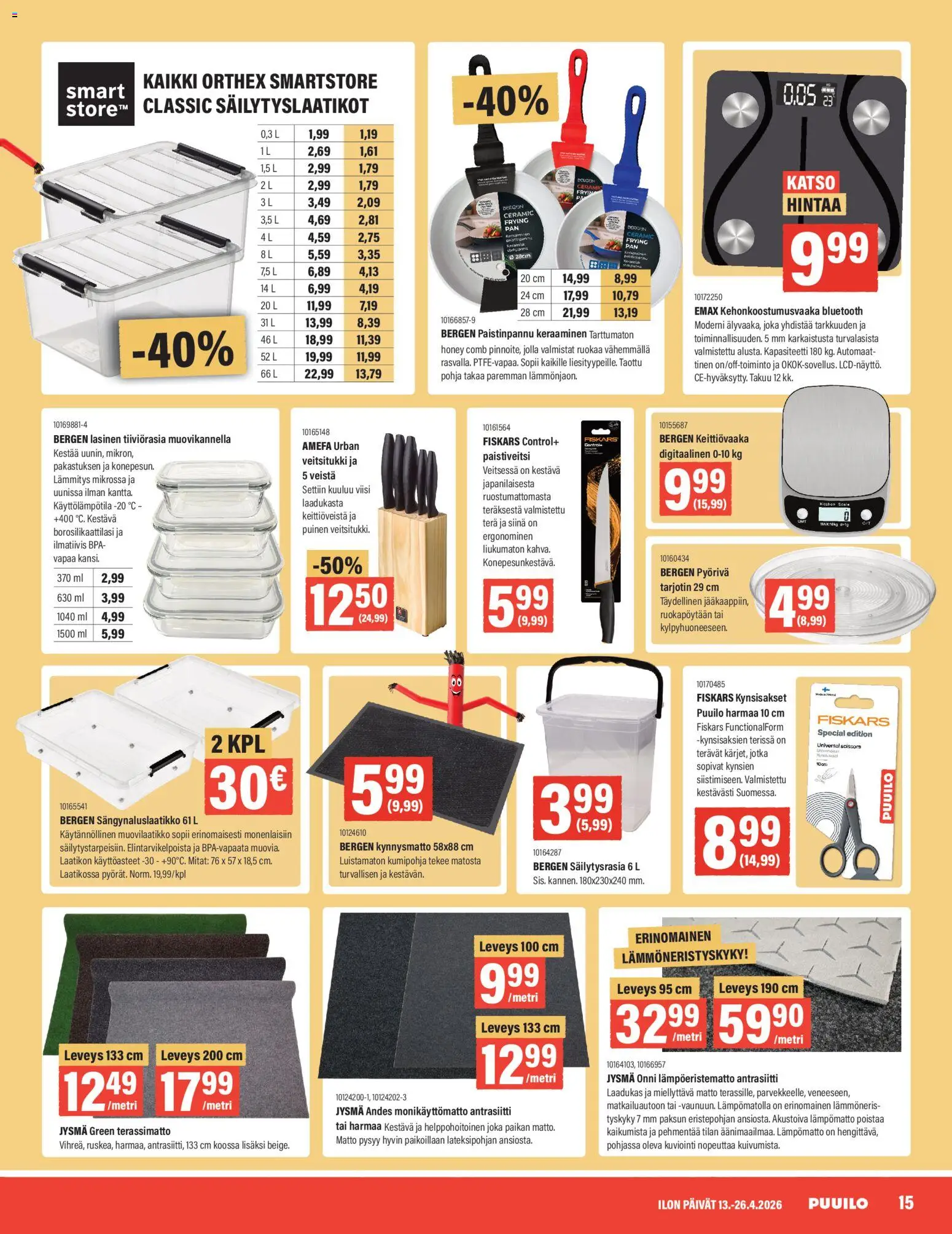 Puuilo tarjoukset – voimassa 13.04.2026 alkaen | Sivu: 15 | Tuotteet: Säilytyslaatikot, Matto, Kynnysmatto, Tarjotin