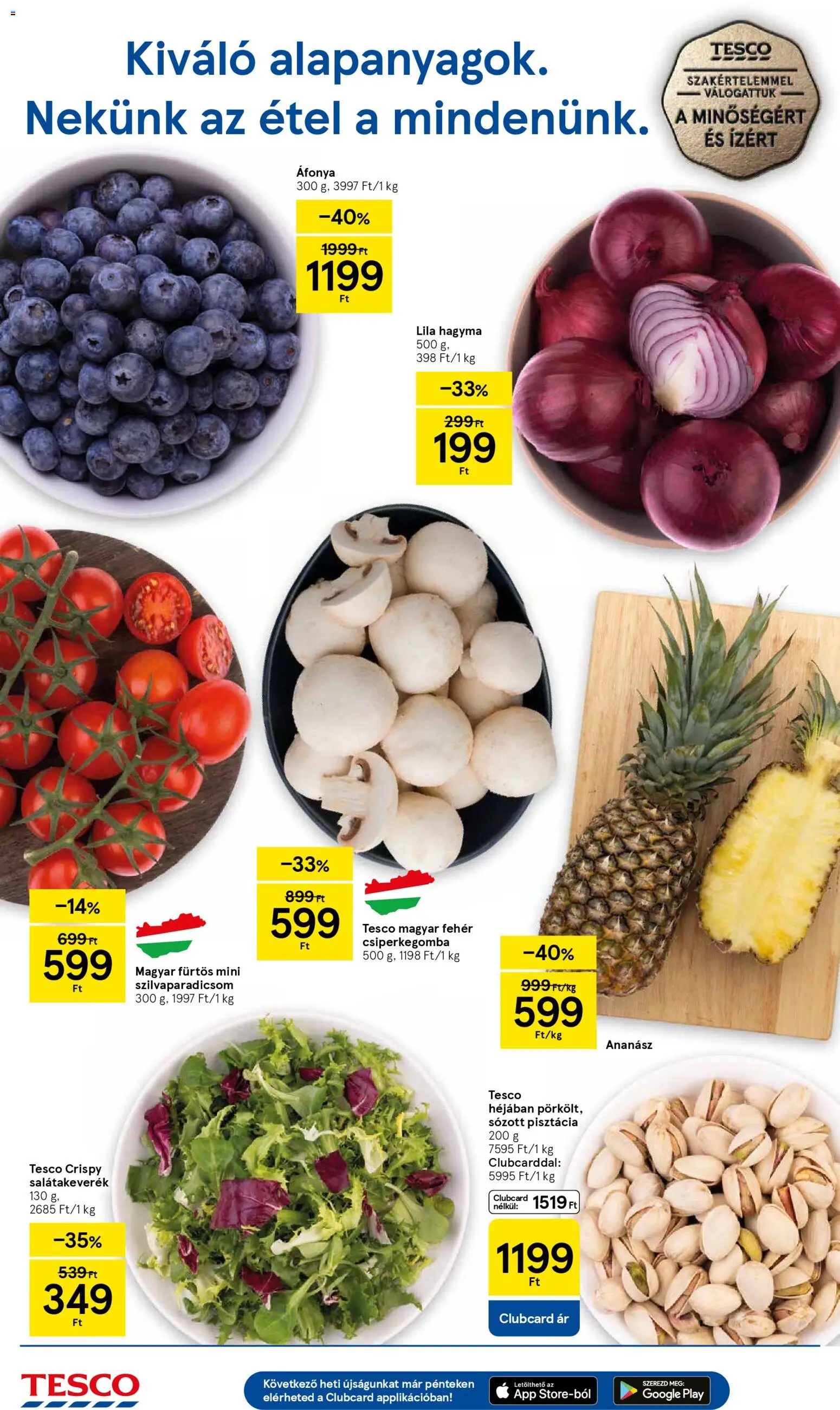 Tesco akciós ujság - amely érvényes a következő dátumtól: 27.12.2025 | Oldal: 2 | Termékek: Csiperkegomba, Pisztácia, Ananász, Hagyma