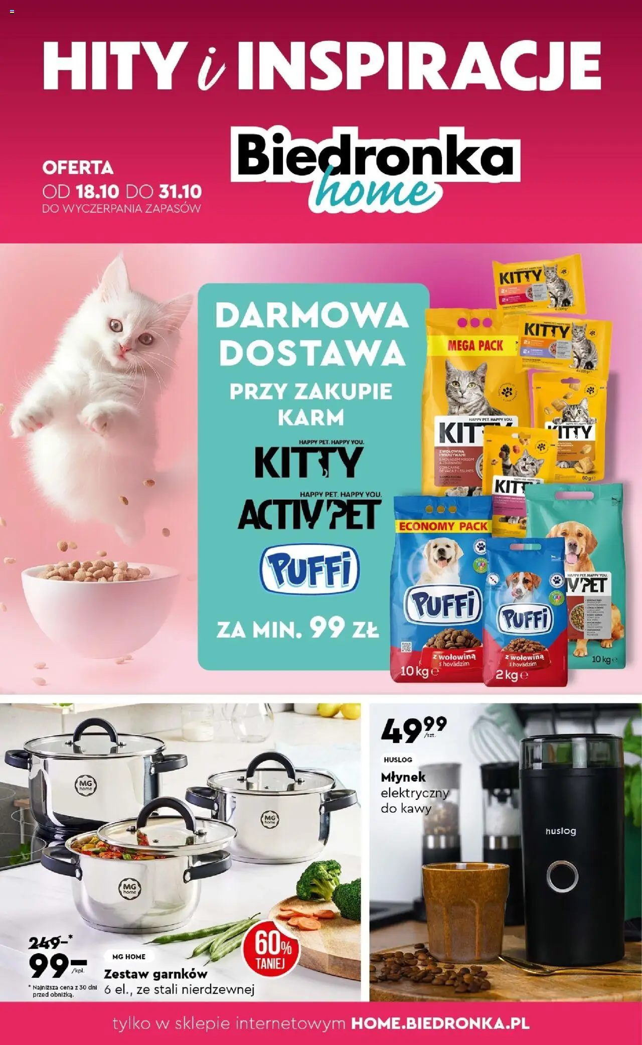 Biedronka gazetka - Home od 18.10.2025 | Strona: 1 | Produkty: Karma dla kotów, Activ pet karma, Wołowina, Karma dla psów