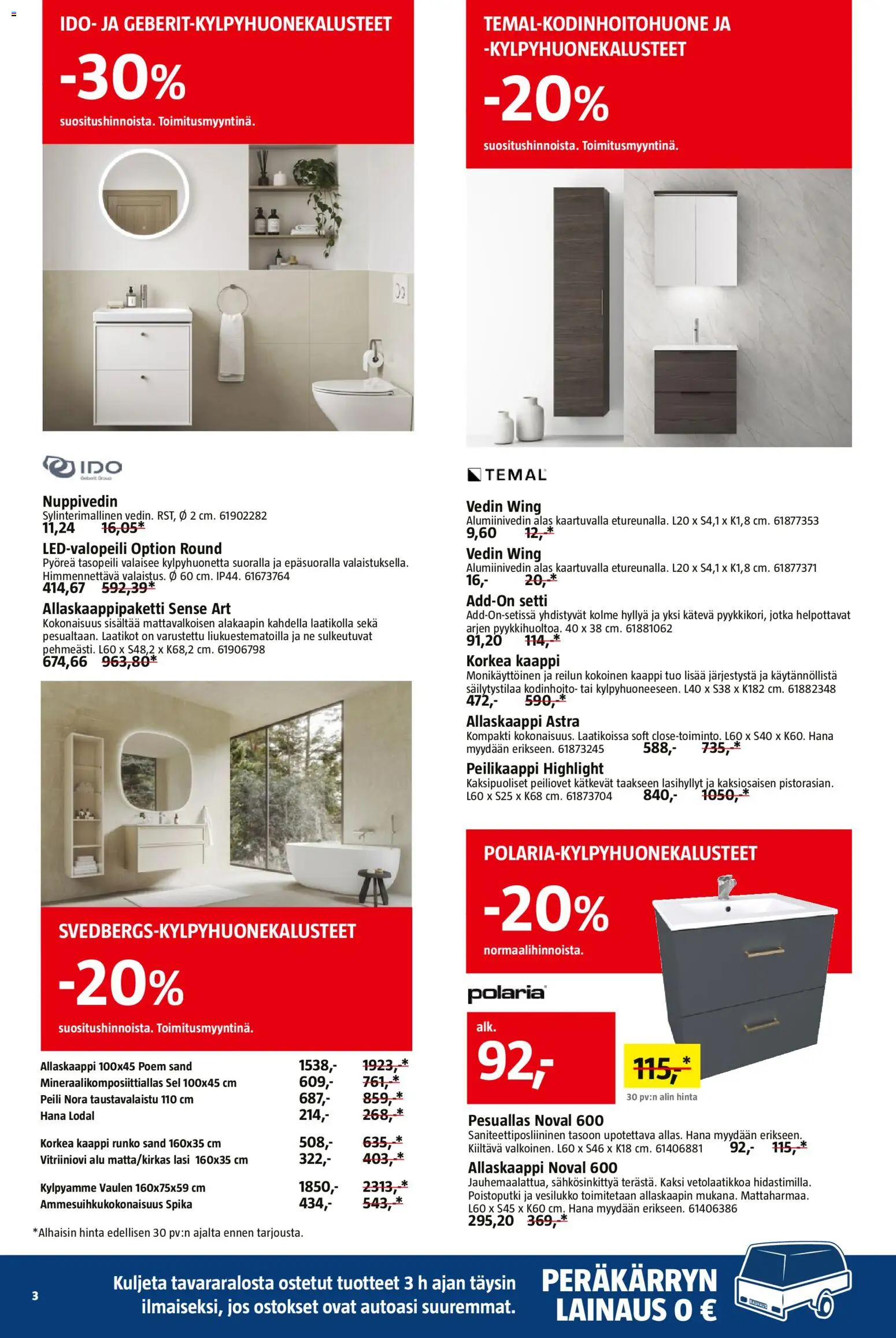 Bauhaus tarjoukset – voimassa 29.10.2025 alkaen | Sivu: 3 | Tuotteet: Kaappi, Pesuallas, Peili, Kylpyamme