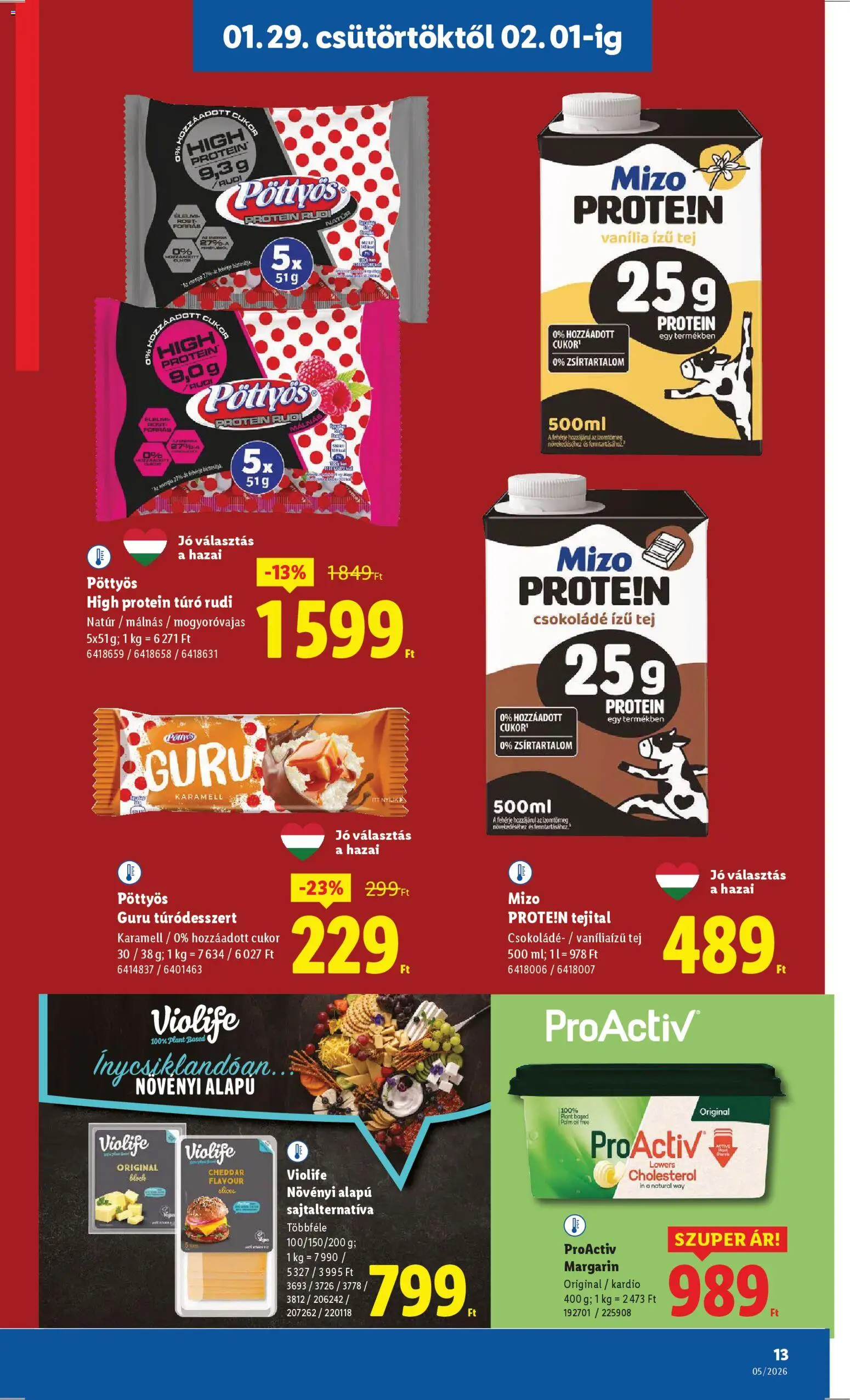 Lidl akciós ujság - amely érvényes a következő dátumtól: 29.01.2026 | Oldal: 13 | Termékek: Tej, Cheddar, Vegán, Túró