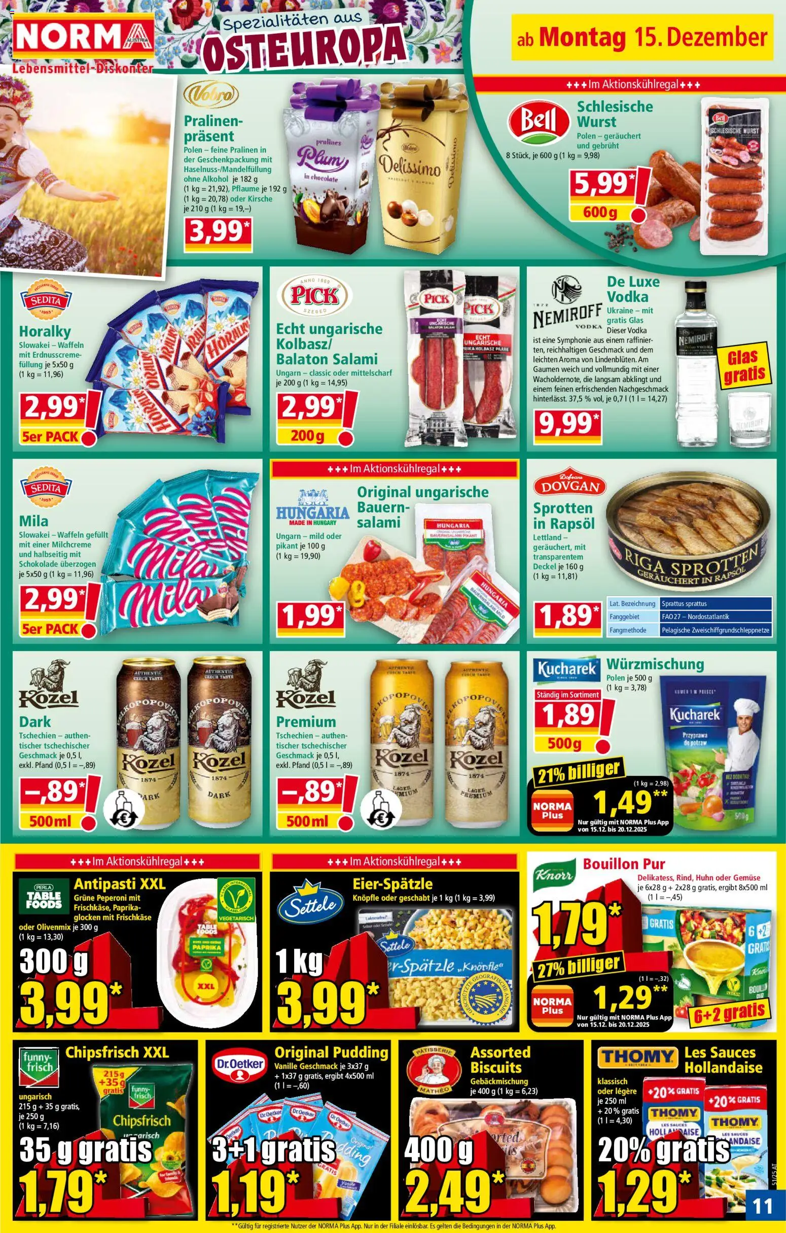 Norma Flugblatt gültig ab 15.12.2025 | Seite: 11 | Produkte: Gemüse, Wurst, Schokolade, Salami