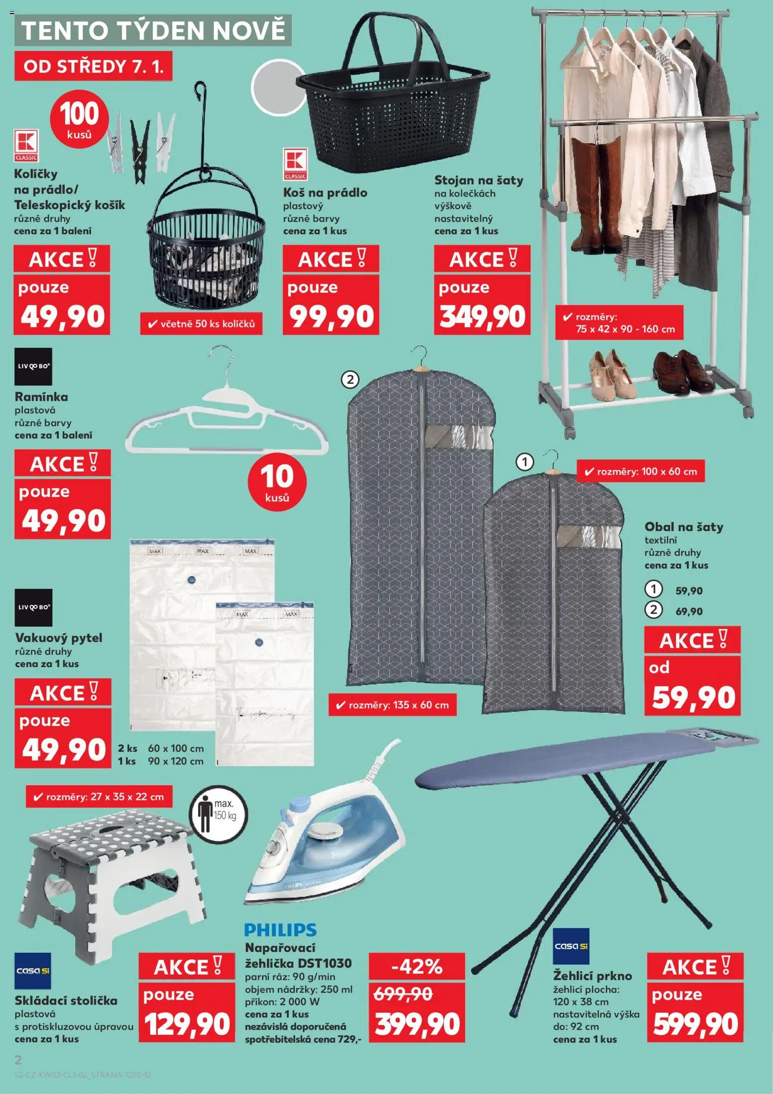 Kaufland leták - Praha 8 od 07.01.2026 | Strana: 2 | Produkty: Obal na šaty, Žehlička, Skládací stolička, Barvy