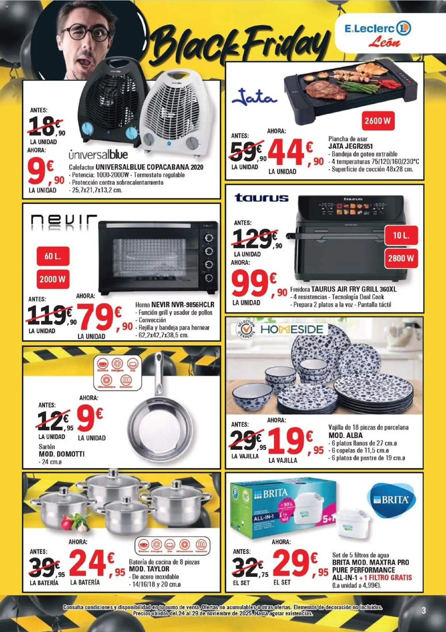 E.Leclerc - Black Friday │ válido desde el 24.11.2025 | Página: 3 | Productos: Horno, Plancha de asar, Freidora, Bandeja