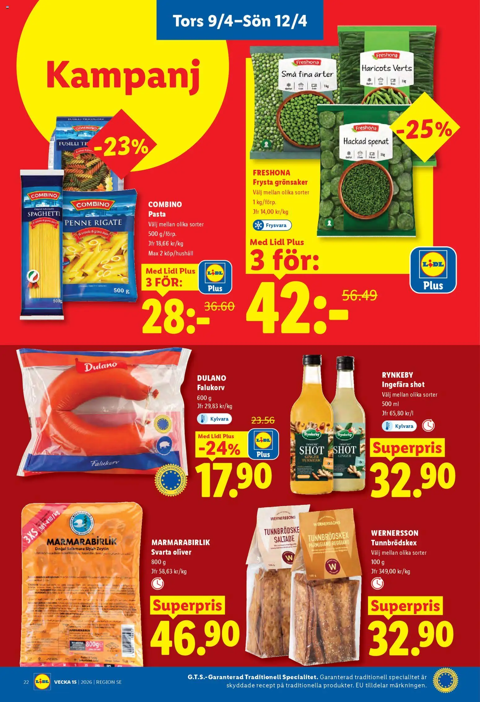 Lidl reklamblad aktuell från 06.04.2026 | Sida: 26 | Produkter: Falukorv, Haricots verts, Spaghetti, Pasta