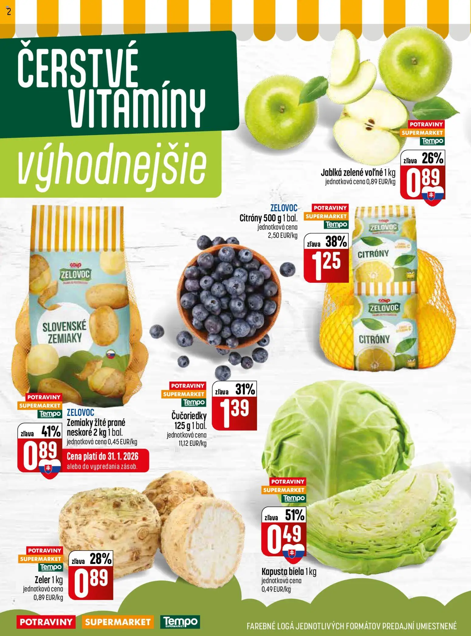 Nové COOP Jednota akcie – leták je platný od 29.01.2026 | Strana: 2 | Produkty: Kapusta, Kapusta biela, Citróny, Zeler