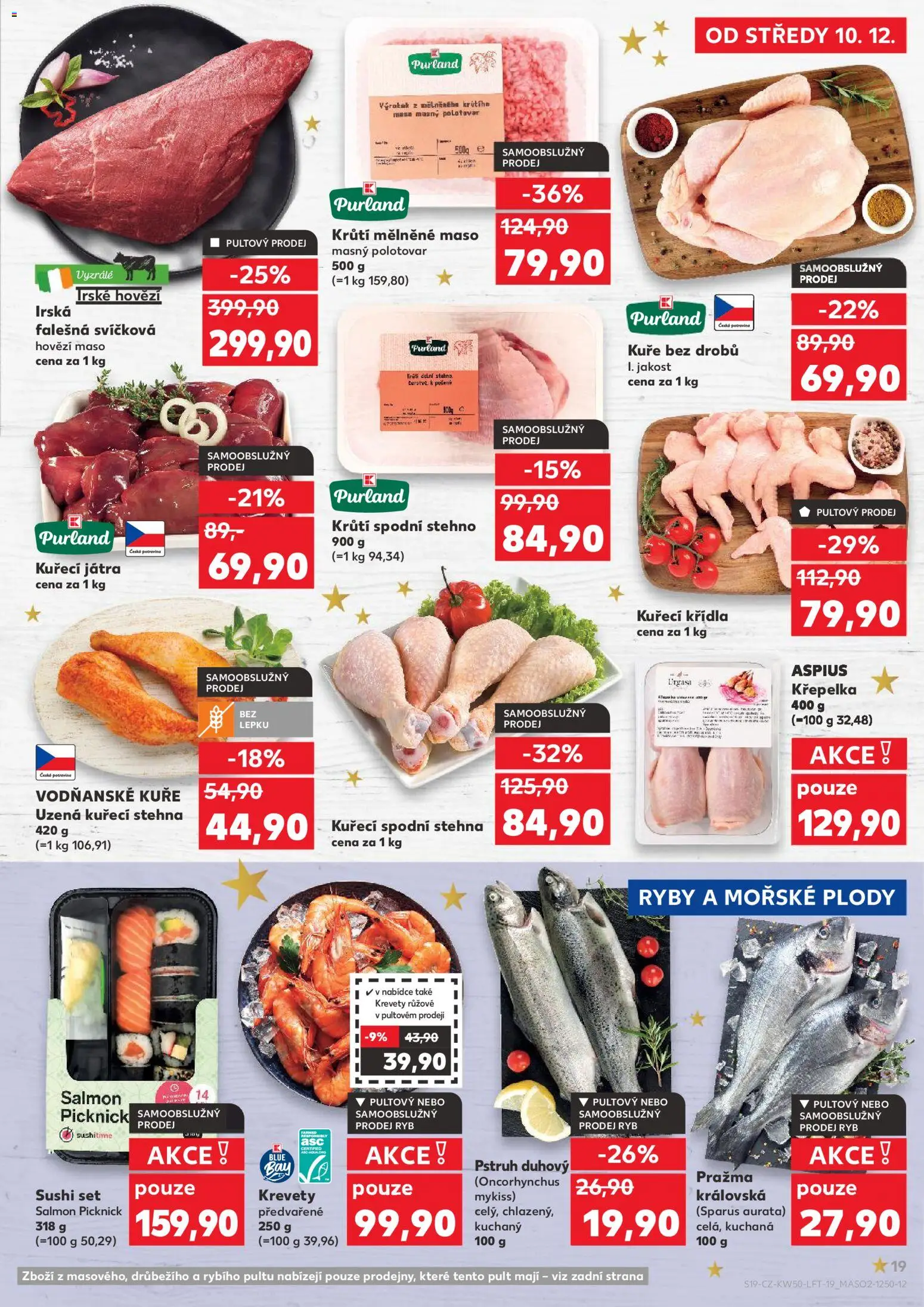 Kaufland leták - Plzeň od 10.12.2025 | Strana: 19 | Produkty: Pražma, Hovězí maso, Sushi, Kuře