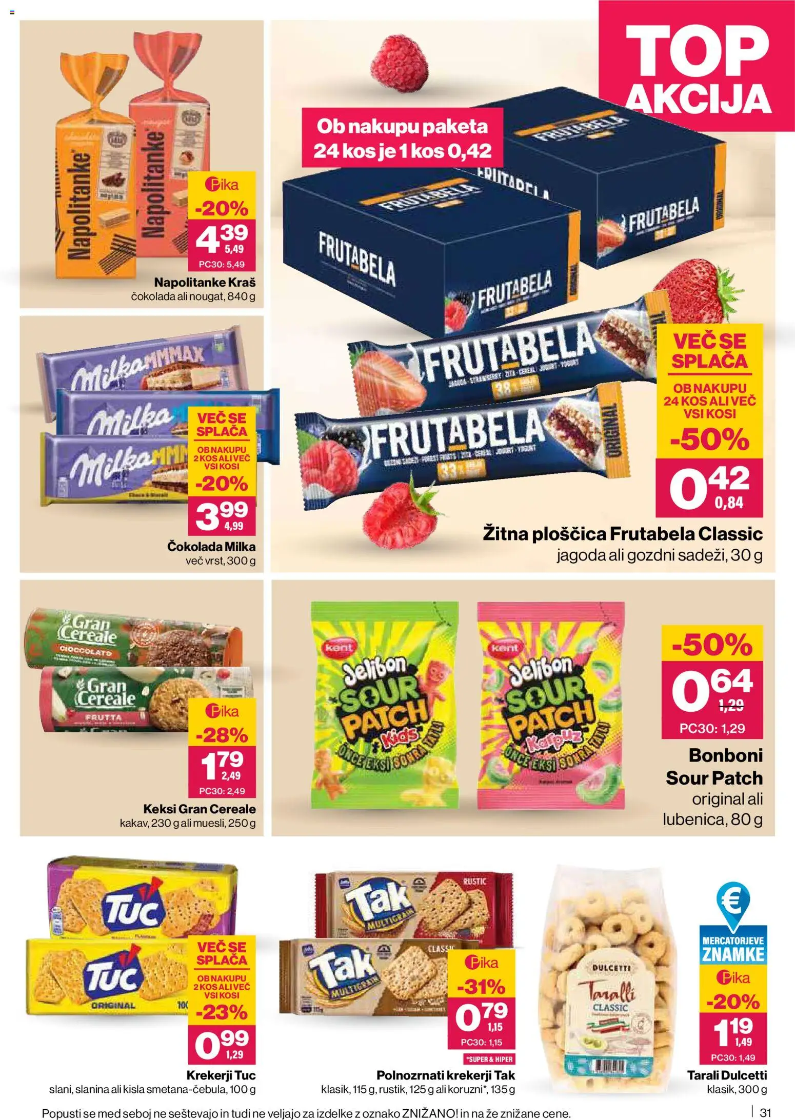 Novi Mercator katalog ponudbe – veljaven od 09.04.2026 | Stran: 31 | Izdelki: Keksi, Bonboni, Slanina, Cokolada