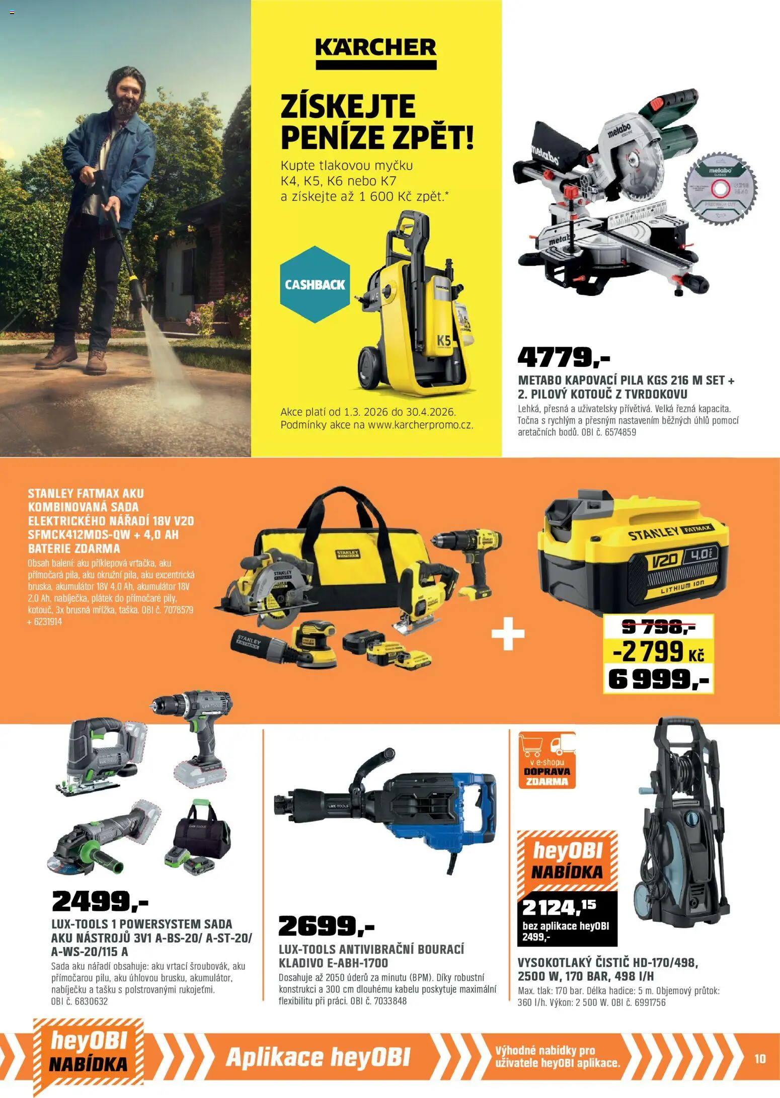 OBI leták - Bobří síla v akci od 01.03.2026 | Strana: 11 | Produkty: Kärcher, Hadice, Pila, Aku nářadí