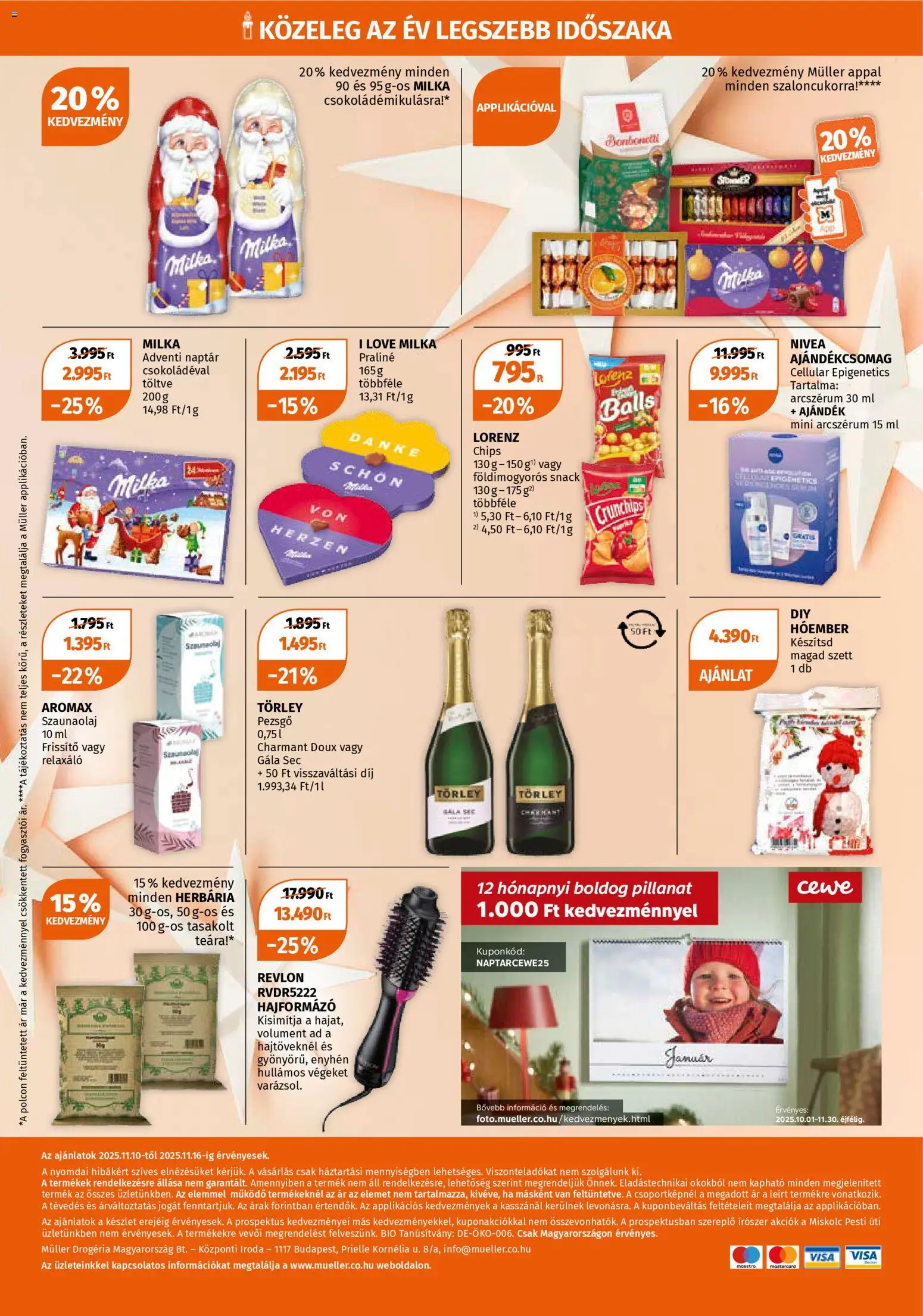 Müller akciós ujság - amely érvényes a következő dátumtól: 10.11.2025 | Oldal: 12 | Termékek: Chips, Hajformázó, Pezsgő, Praliné