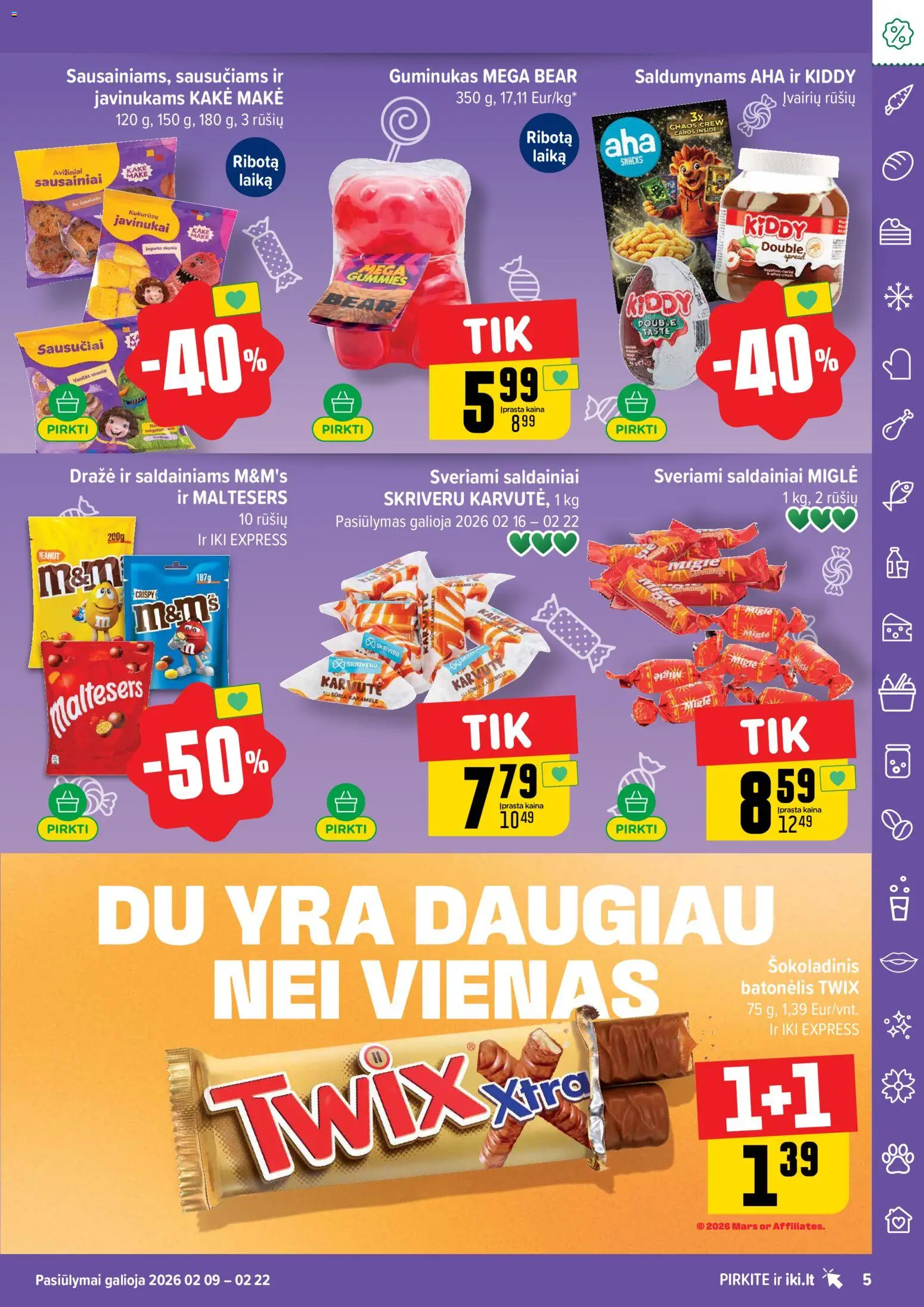 IKI akcijos nuo 16.02.2026 | Puslapis: 5 | Prekių: Sausainiai, Šokoladinis batonėlis, Saldainiai