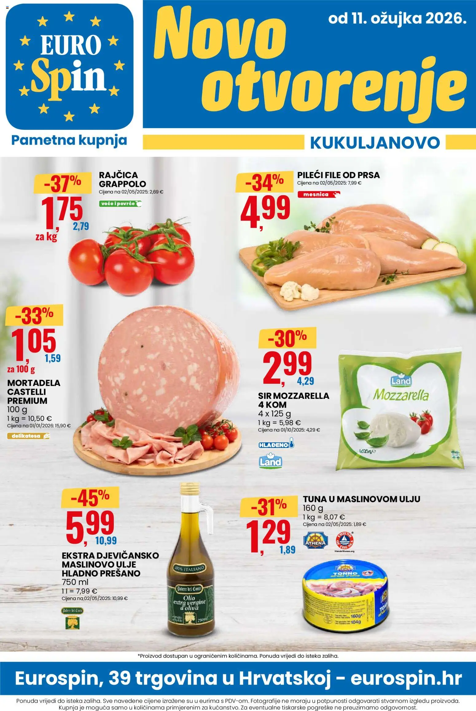 Eurospin katalog | vrijedi od 11.03.2026 | Stranica: 1 | Proizvodi: Mozzarella, Povrće, Voće, Rajčica