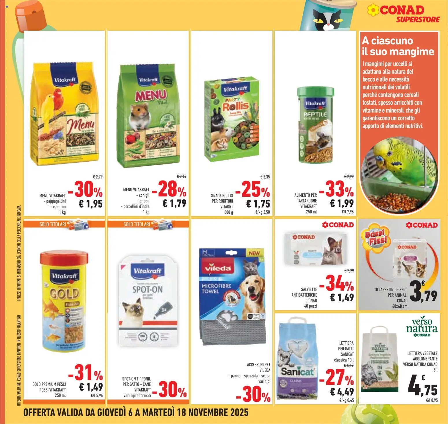 Volantino Conad del 06.11.2025 | Pagina: 32 | Prodotti: Spazzola, Lettiera per gatti, Cereali, Scopa