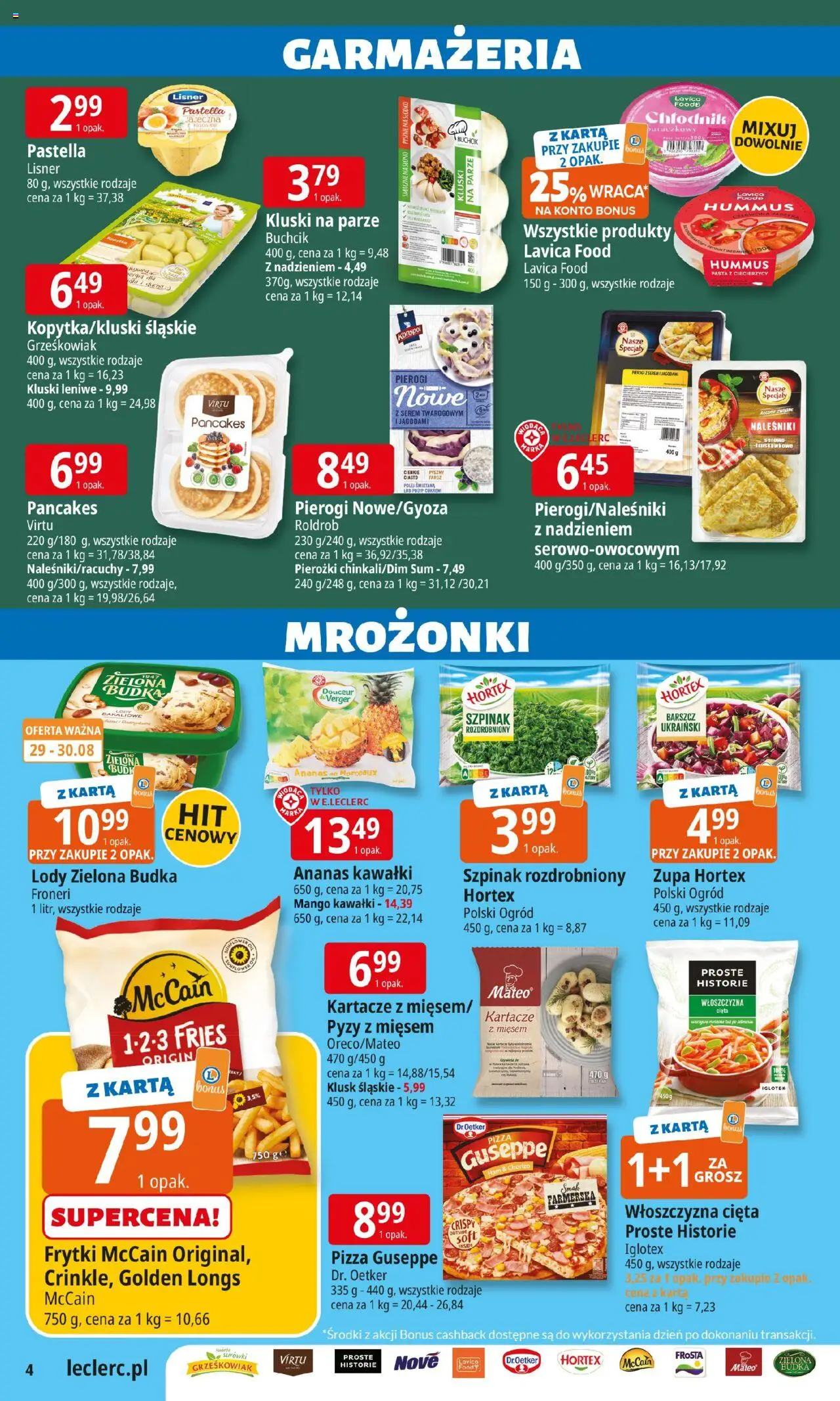 E.Leclerc Gazetka od 19.08.2025 | Strona: 4 | Produkty: Ciasto, Kluski leniwe, Zupa, Naleśniki
