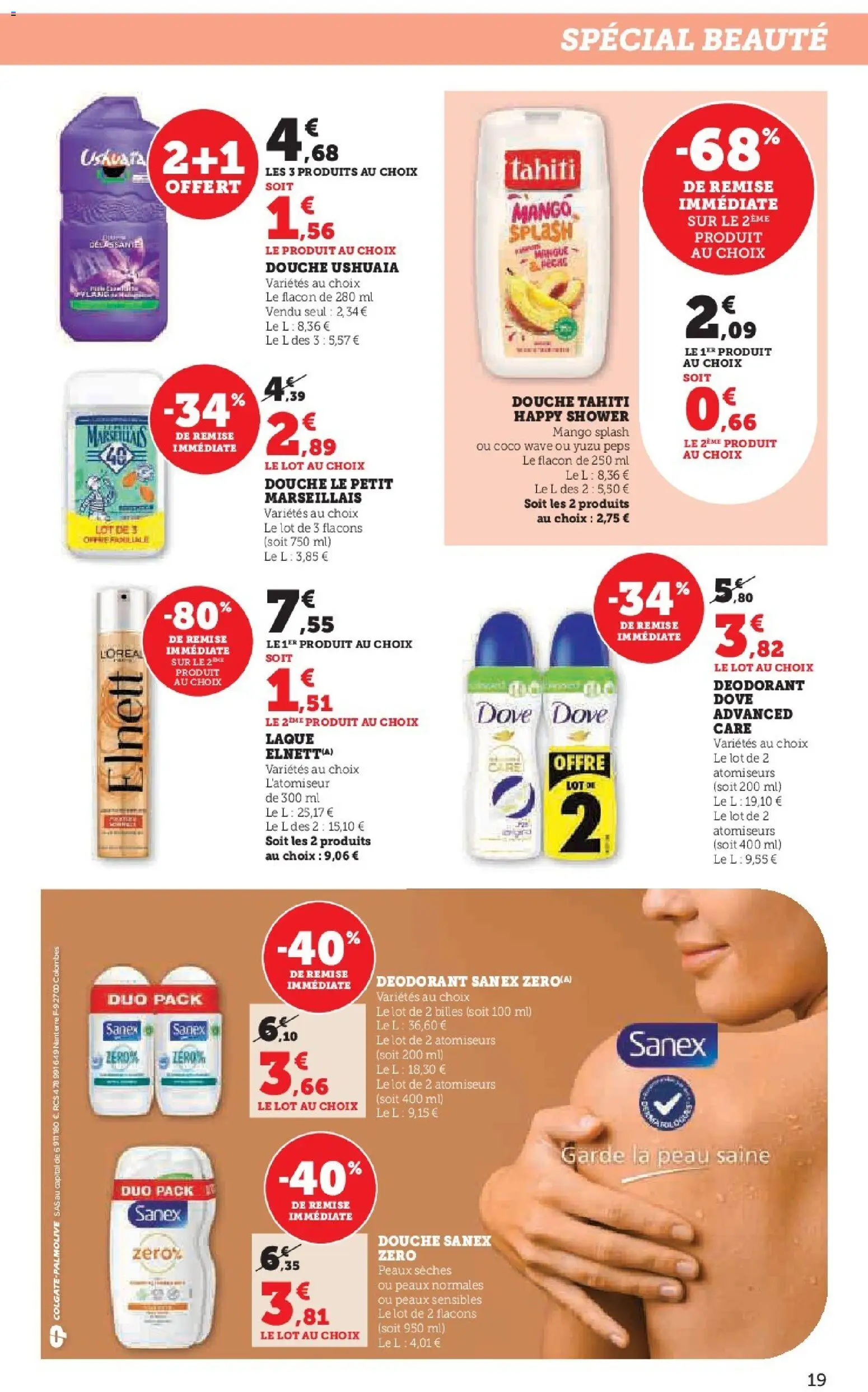 {H1} | Page: 19 | Produits: Douche Sanex, Déodorant, Laque, Douche