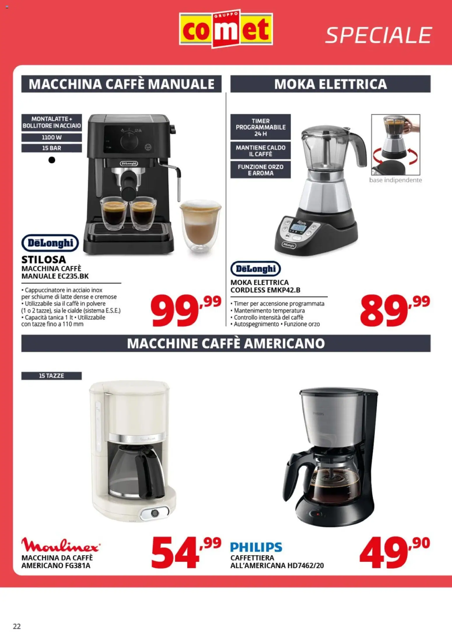 Volantino Comet del 24.04.2026 | Pagina: 22 | Prodotti: Caffè, Caffettiera, Latte, Tanica