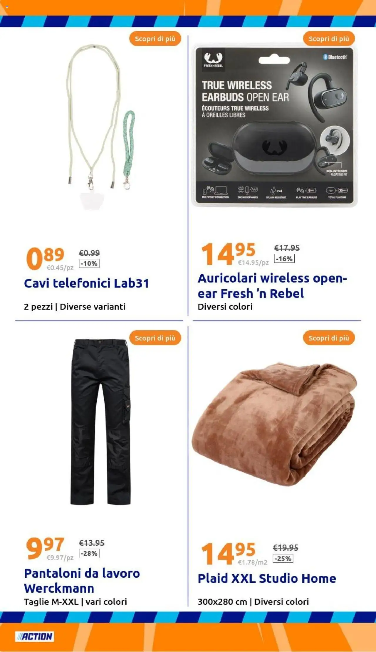 Volantino Action del 17.09.2025 | Pagina: 20 | Prodotti: Auricolari, Plaid, Pantaloni
