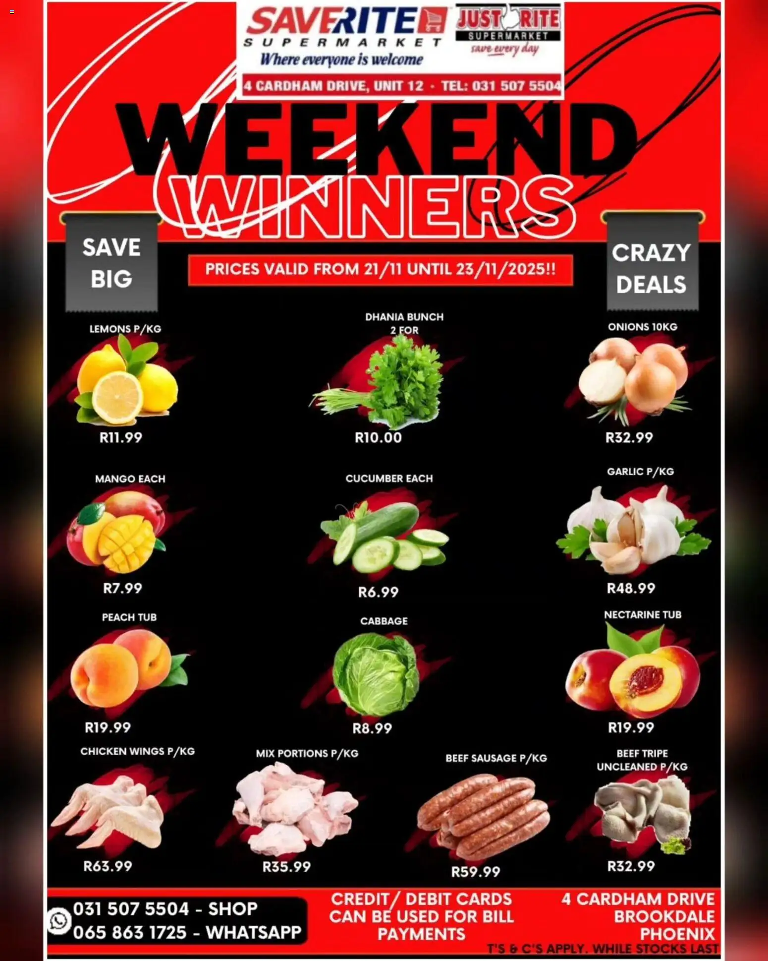 New Saverite catalogue – valid from 21.11.2025 | Page: 2 | Products: Beef, Mango, Sausage, Garlic