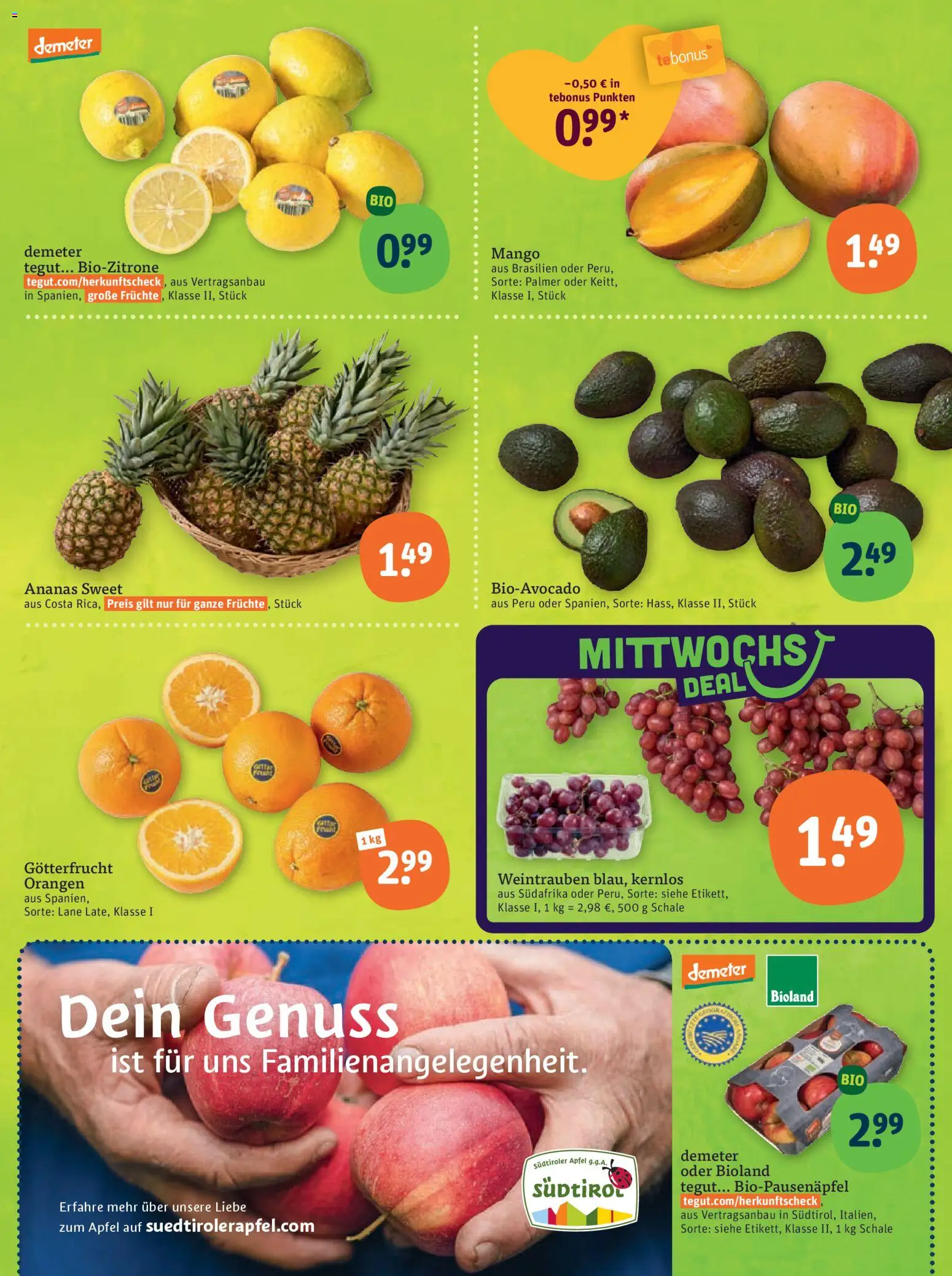 Tegut Prospekt 	 – gültig ab 16.03.2026 | Seite: 5 | Produkte: Äpfel, Ananas, Mango, Weintrauben