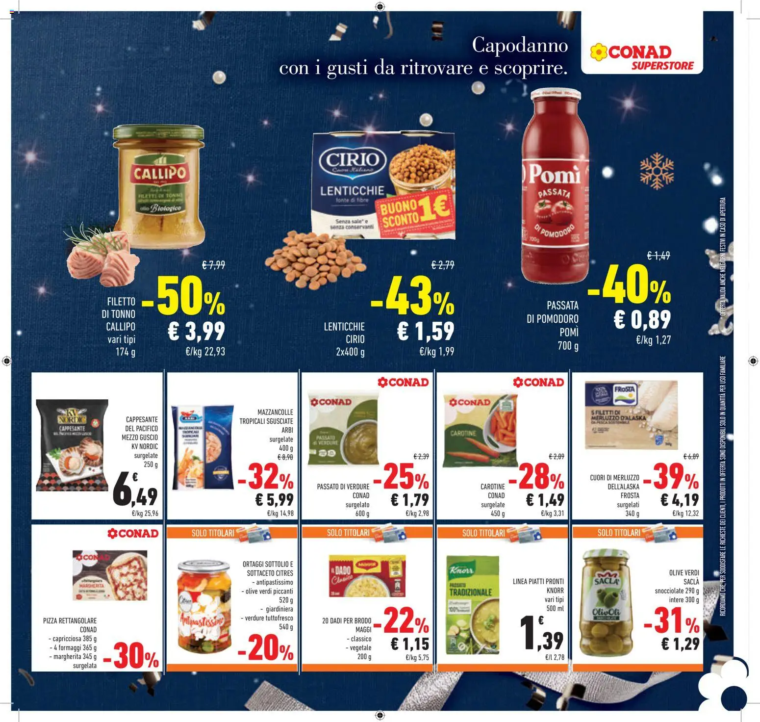 Volantino Conad del 27.12.2025 | Pagina: 27 | Prodotti: Merluzzo, Lenticchie, Sale, Pomodoro