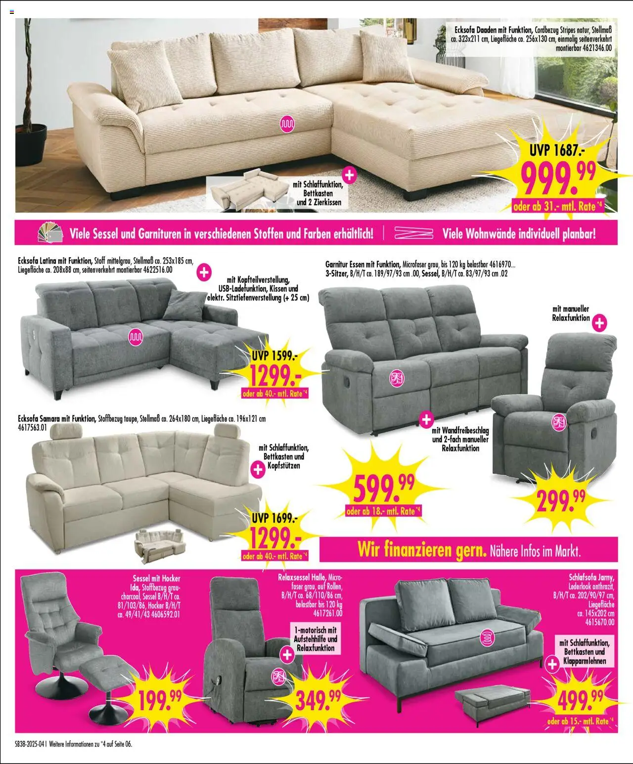 SB Möbel Boss Prospekt Bielefeld	 – gültig ab 13.09.2025 | Seite: 4 | Produkte: Schlafsofa, Hocker, Kissen, Sessel