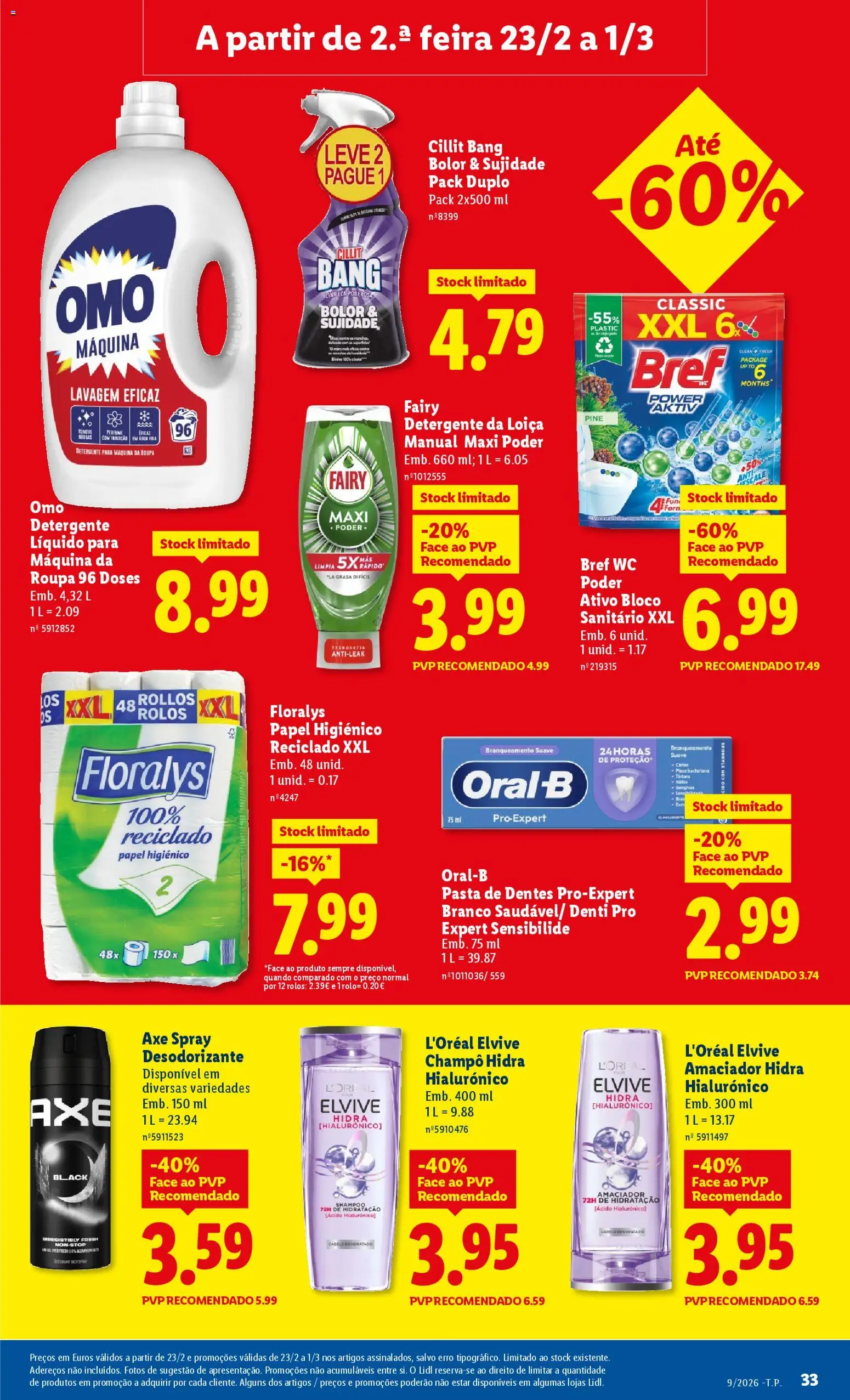 Lidl folheto │ válido de 23.02.2026 | Página: 33 | Produtos: Agua, Shampoo, Pasta de dentes, Cillit bang bolor
