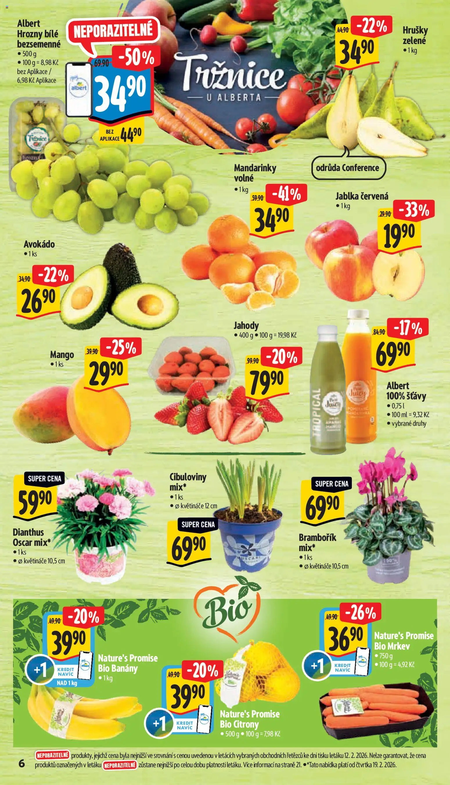 Albert leták - Supermarket od 18.02.2026 | Strana: 12 | Produkty: Bio citrony, Hrušky, Mandarinky, Citróny
