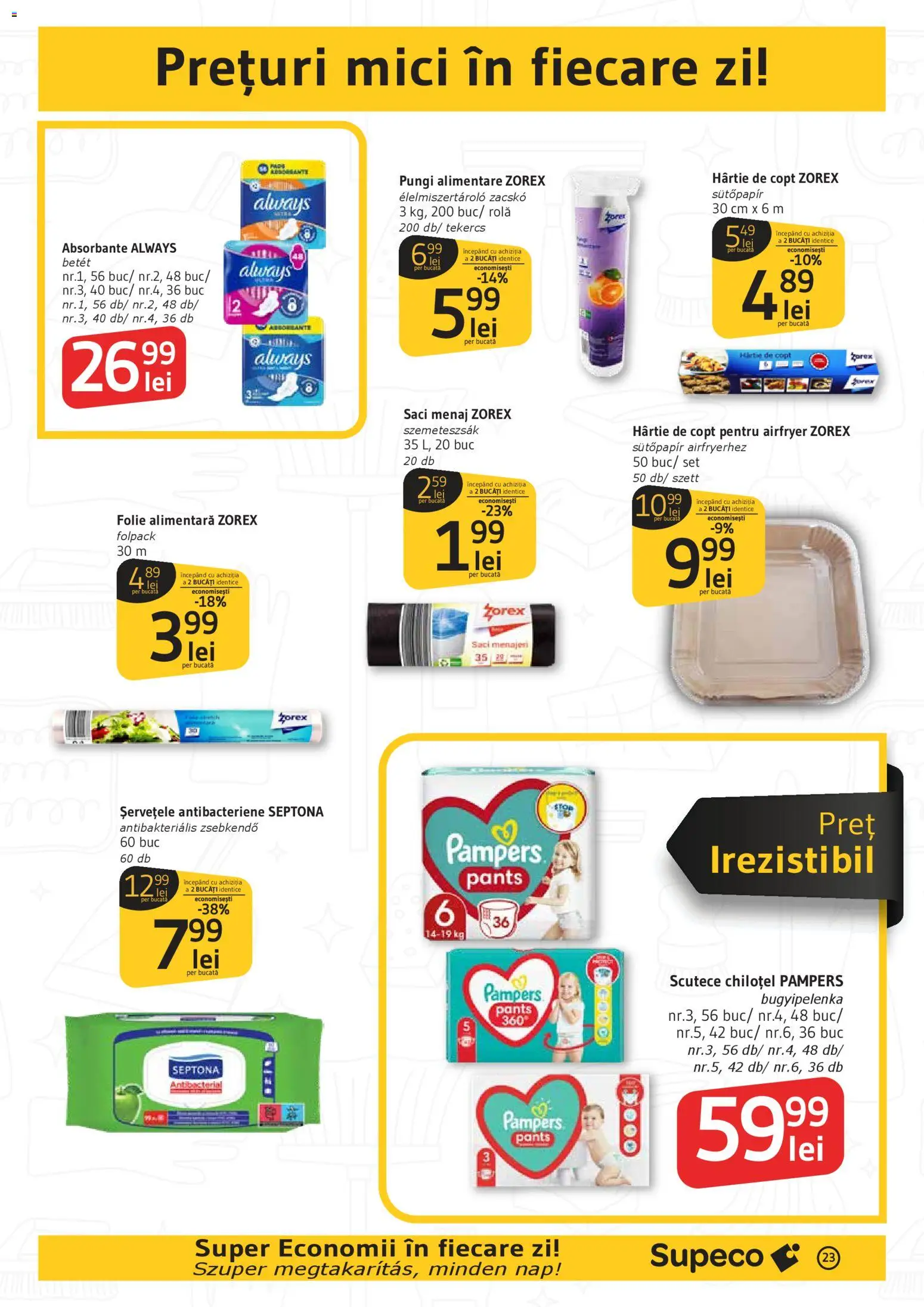 Noul catalog Supeco – valabil de la 16.04.2026 | Pagină: 23 | Produse: Mici, Absorbante, Scutece, Șervețele antibacteriene
