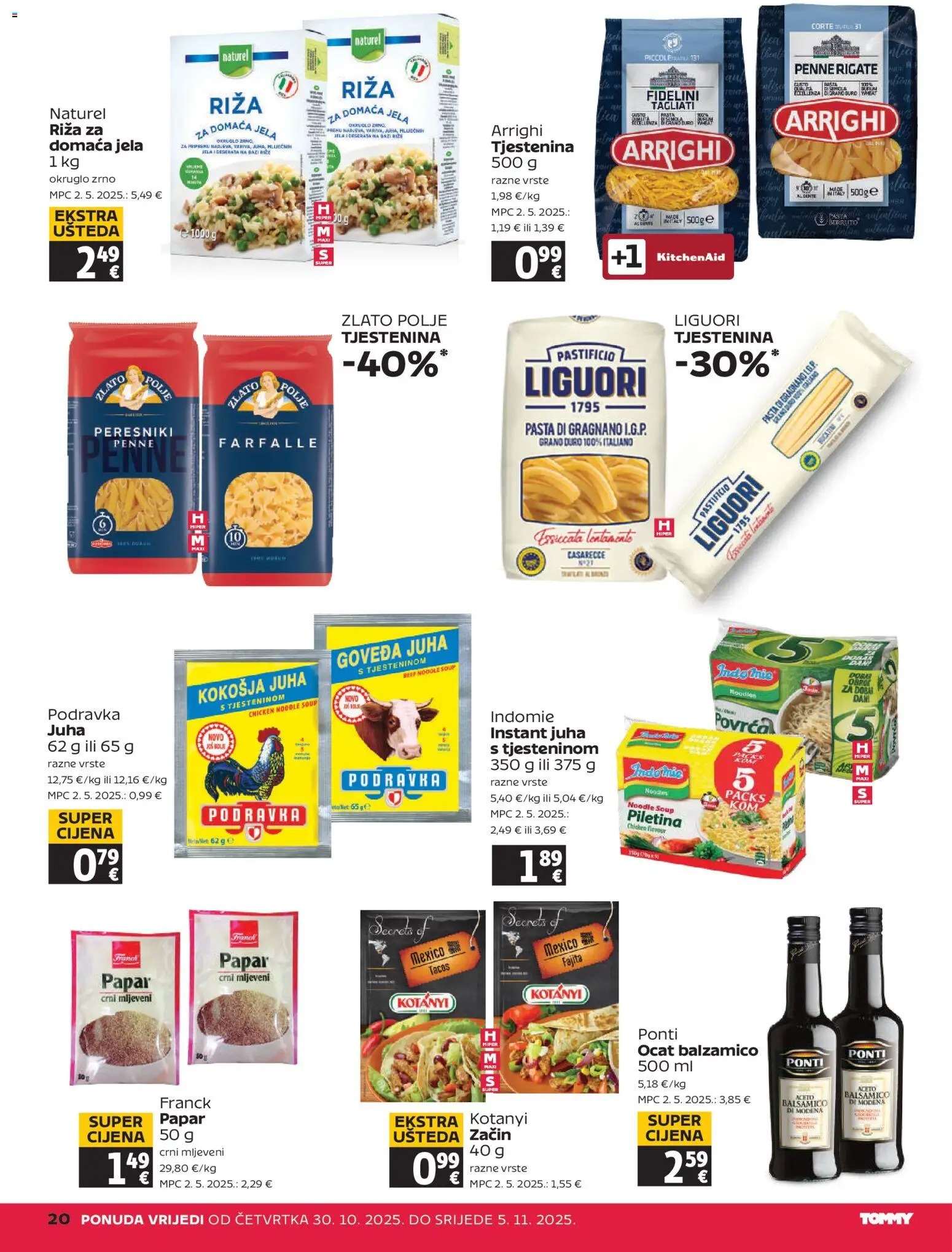 Tommy katalog | vrijedi od 30.10.2025 | Stranica: 20 | Proizvodi: Riža, Tjestenina, Juha, Papar