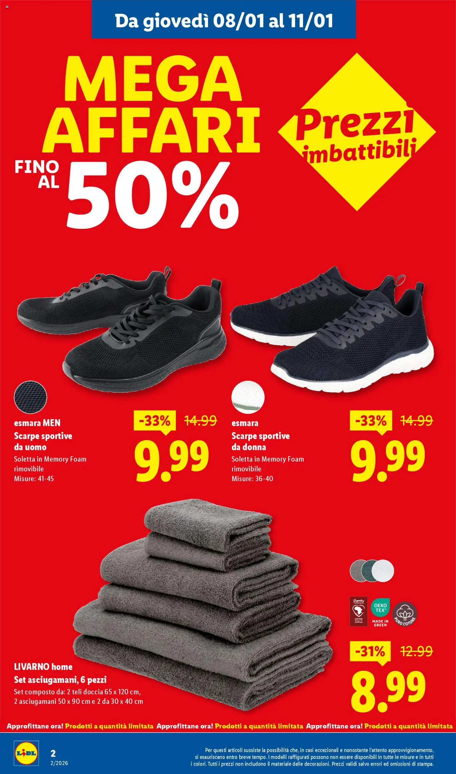 Volantino Lidl del 08.01.2026 | Pagina: 2 | Prodotti: Sneakers, Scarpe, Scarpe sportive, Doccia