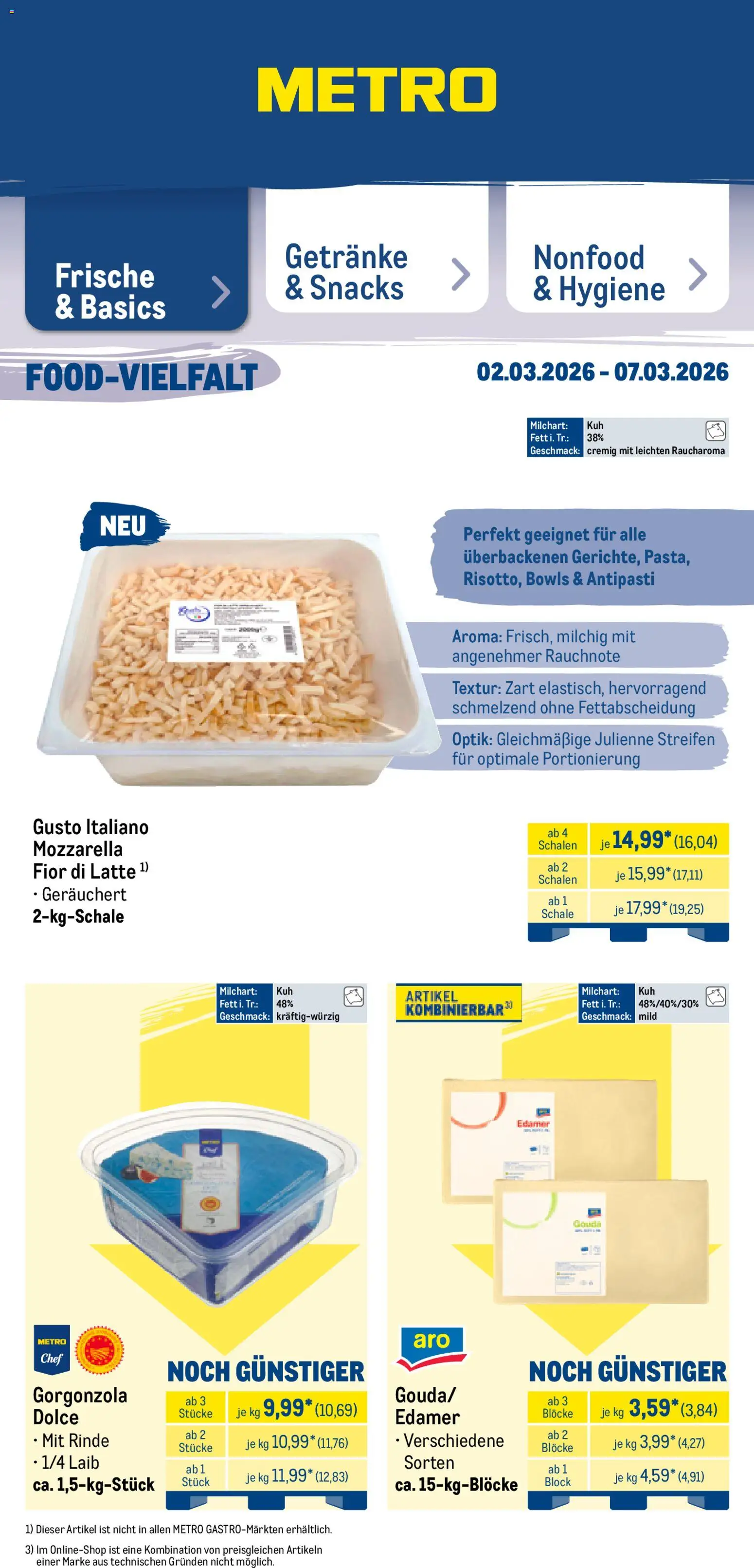 Metro Prospekt 	 – gültig ab 02.03.2026 | Seite: 16 | Produkte: Mozzarella, Gouda, Edamer