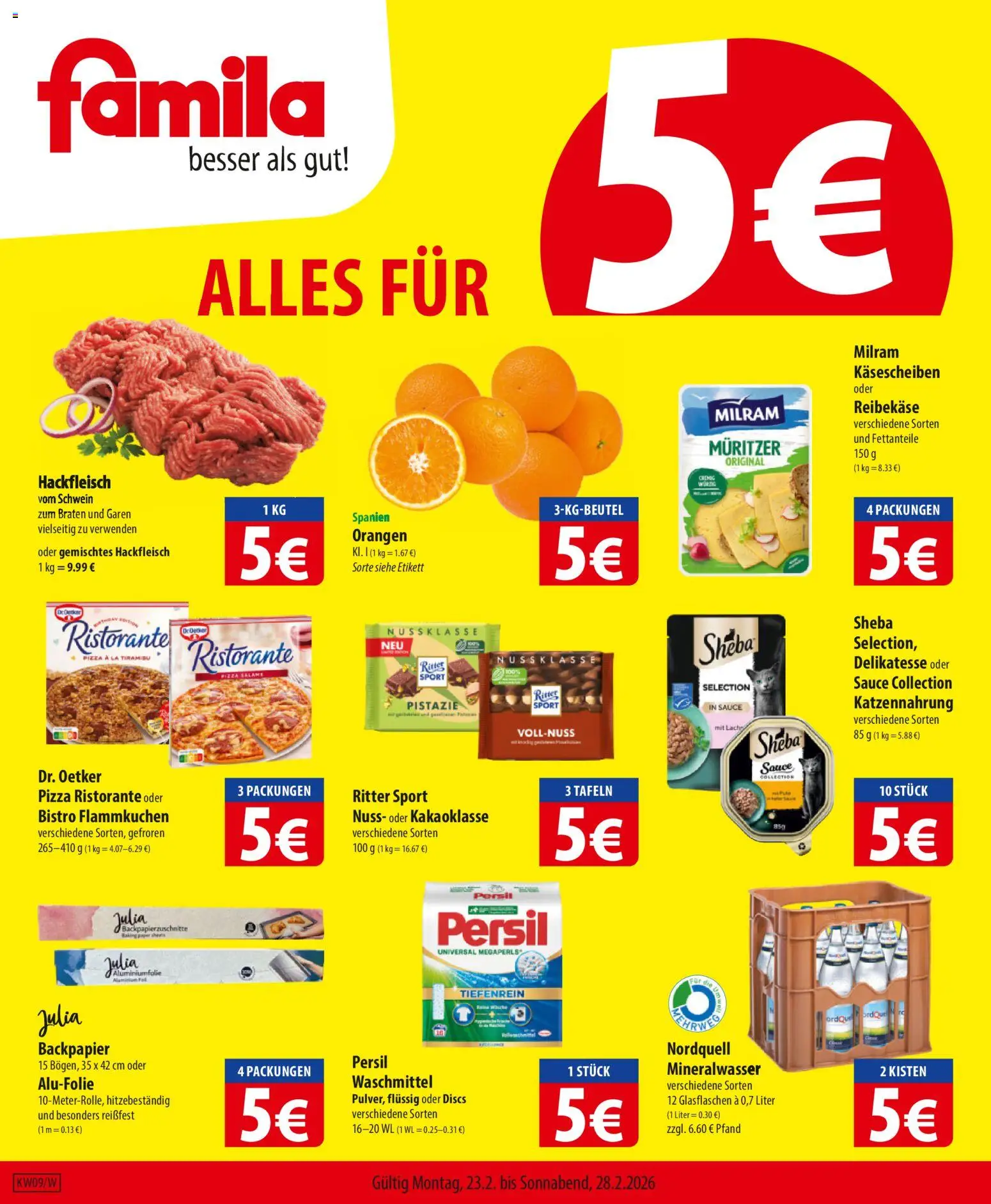 Famila Prospekt 	 – gültig ab 23.02.2026 | Seite: 1 | Produkte: Ristorante, Waschmittel, Reibekase, Persil