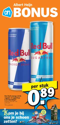 Red Bull energy drink regular of sugarfree 0.25 literblikje*, Red Bull energy drink regular or sugarfree in 0.25 liter cans - Voorbeeld van een folder van Albert Heijn, geldig van 17.11.2025 | Pagina: 30 | Producten: Red Bull, Kom