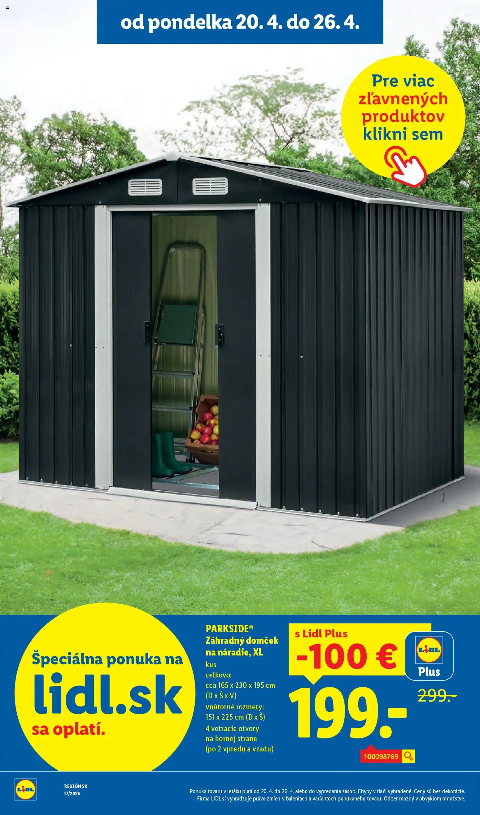 Nové Lidl akcie – leták je platný od 20.04.2026 | Strana: 55 | Produkty: Záhradný domček, Parkside