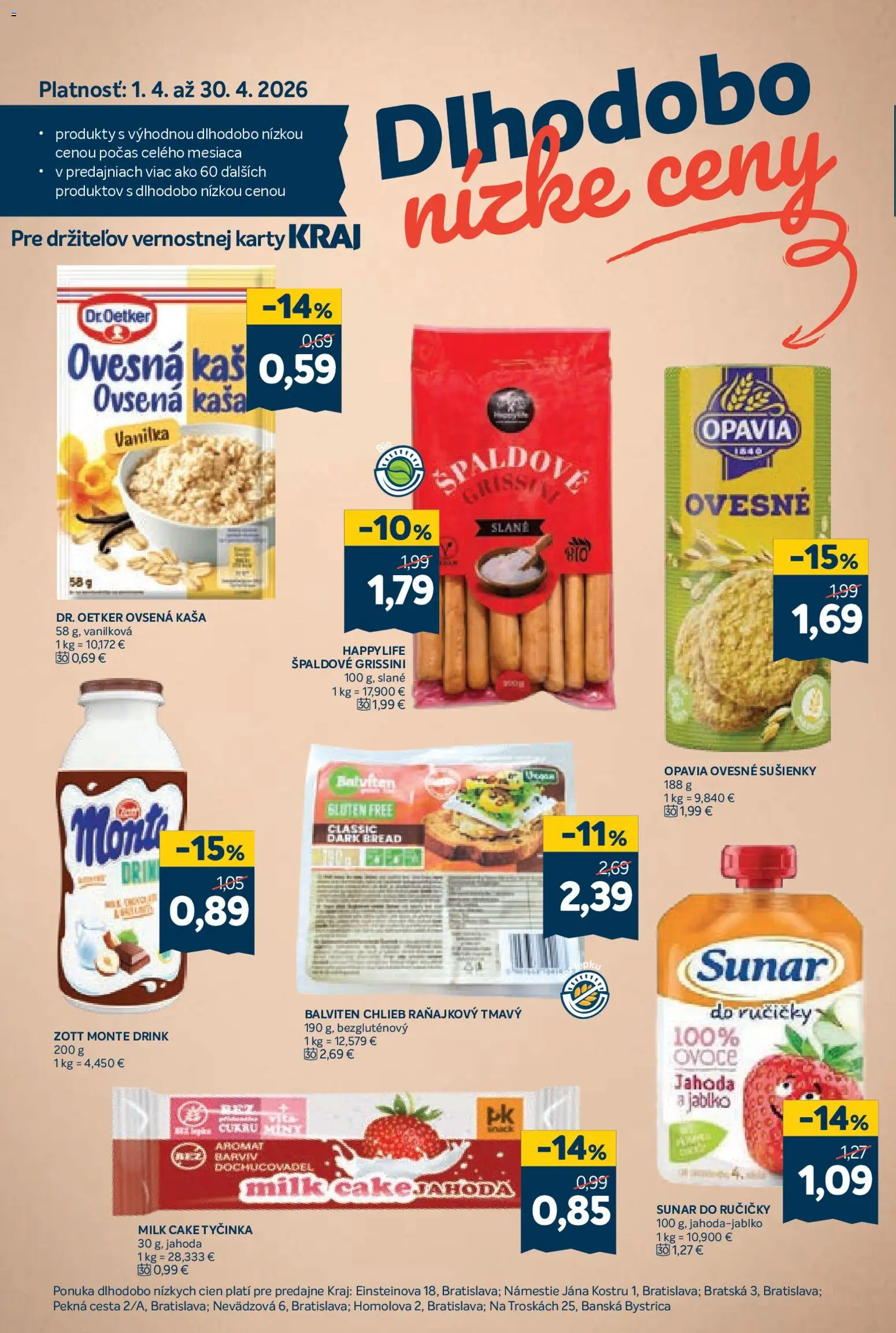 Nové Kraj akcie – leták je platný od 16.04.2026 | Strana: 18 | Produkty: Chlieb, Sunar