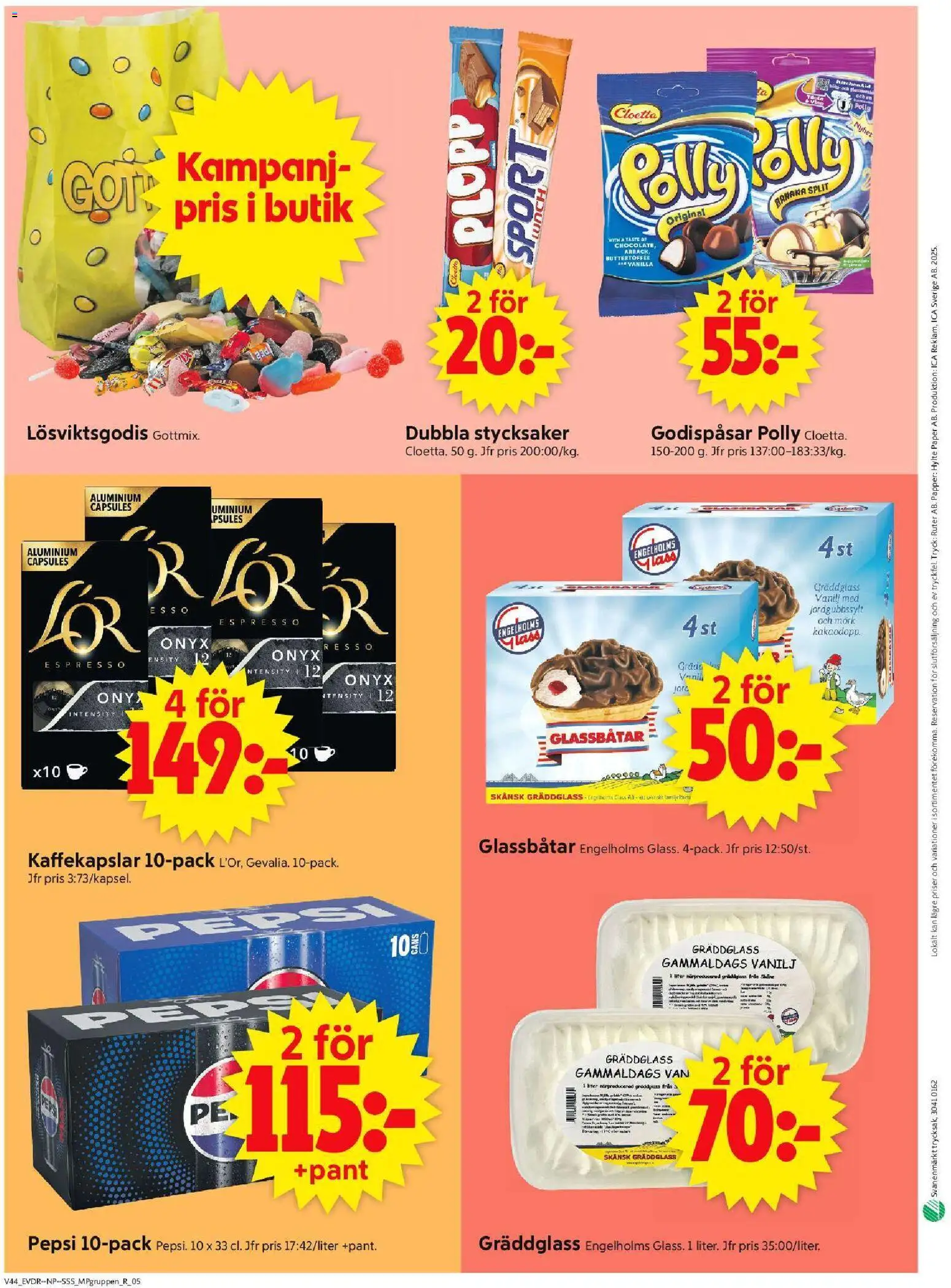 ICA Supermarket reklamblad aktuell från 27.10.2025 | Sida: 14 | Produkter: Jord, Pepsi, Glassbåtar, Papper
