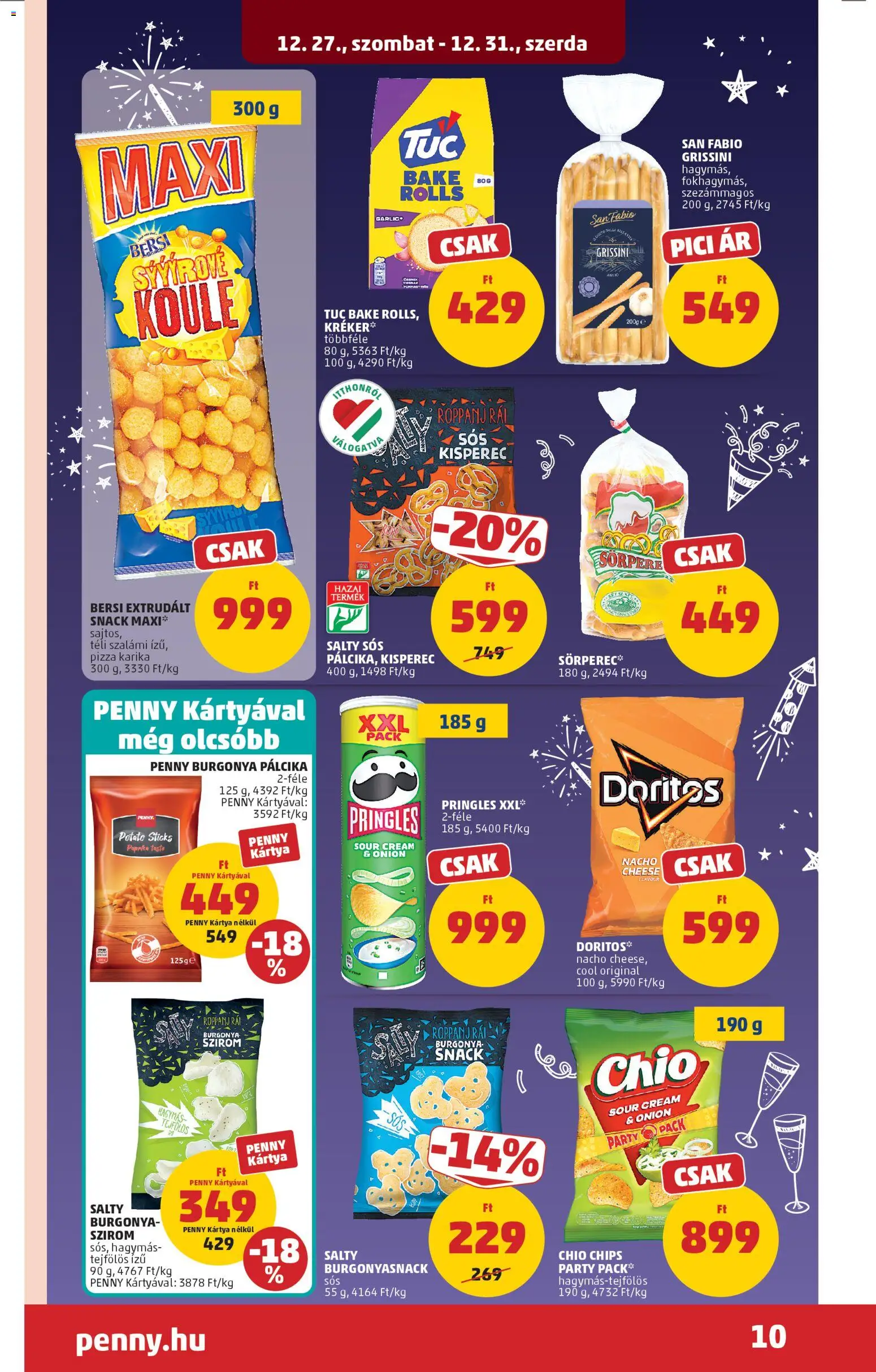 PENNY akciós ujság - amely érvényes a következő dátumtól: 27.12.2025 | Oldal: 14 | Termékek: Chips, Pringles, Szalámi, Pizza