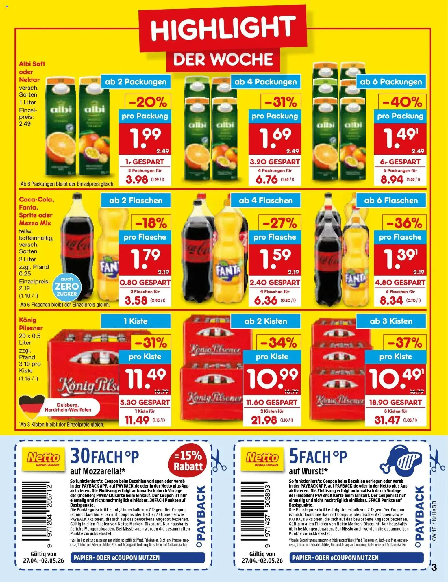Netto Marken-Discount Prospekt Wuppertal	 – gültig ab 27.04.2026 | Seite: 3 | Produkte: Mezzo mix, Fanta, Saft, Oder mezzo mix
